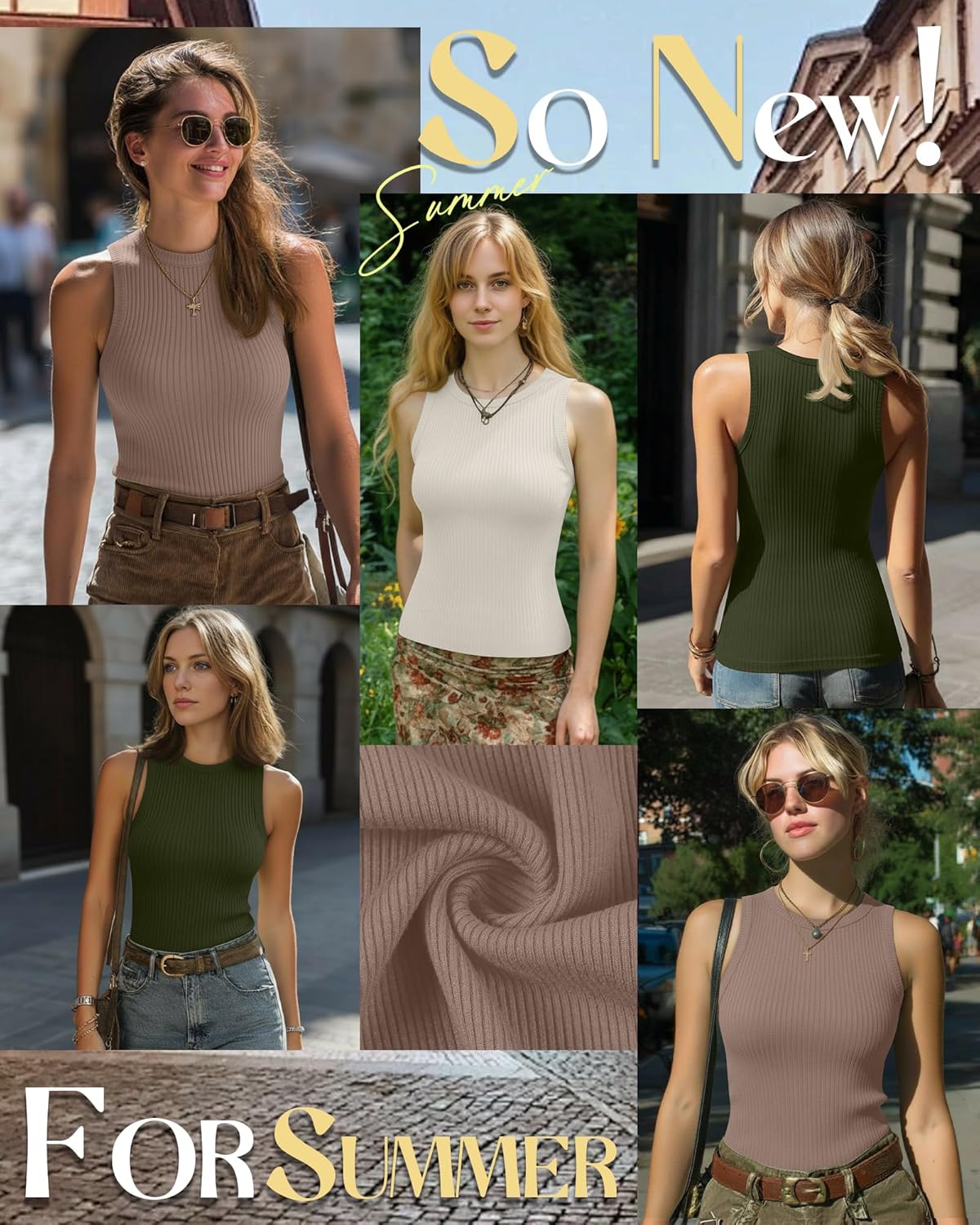 3 Pack Women's Ribbed Tank Tops Crew Neck Sleeveless Knit Tees Cotton Slim Fitted Basic Cami Shirts Tees - Image 4