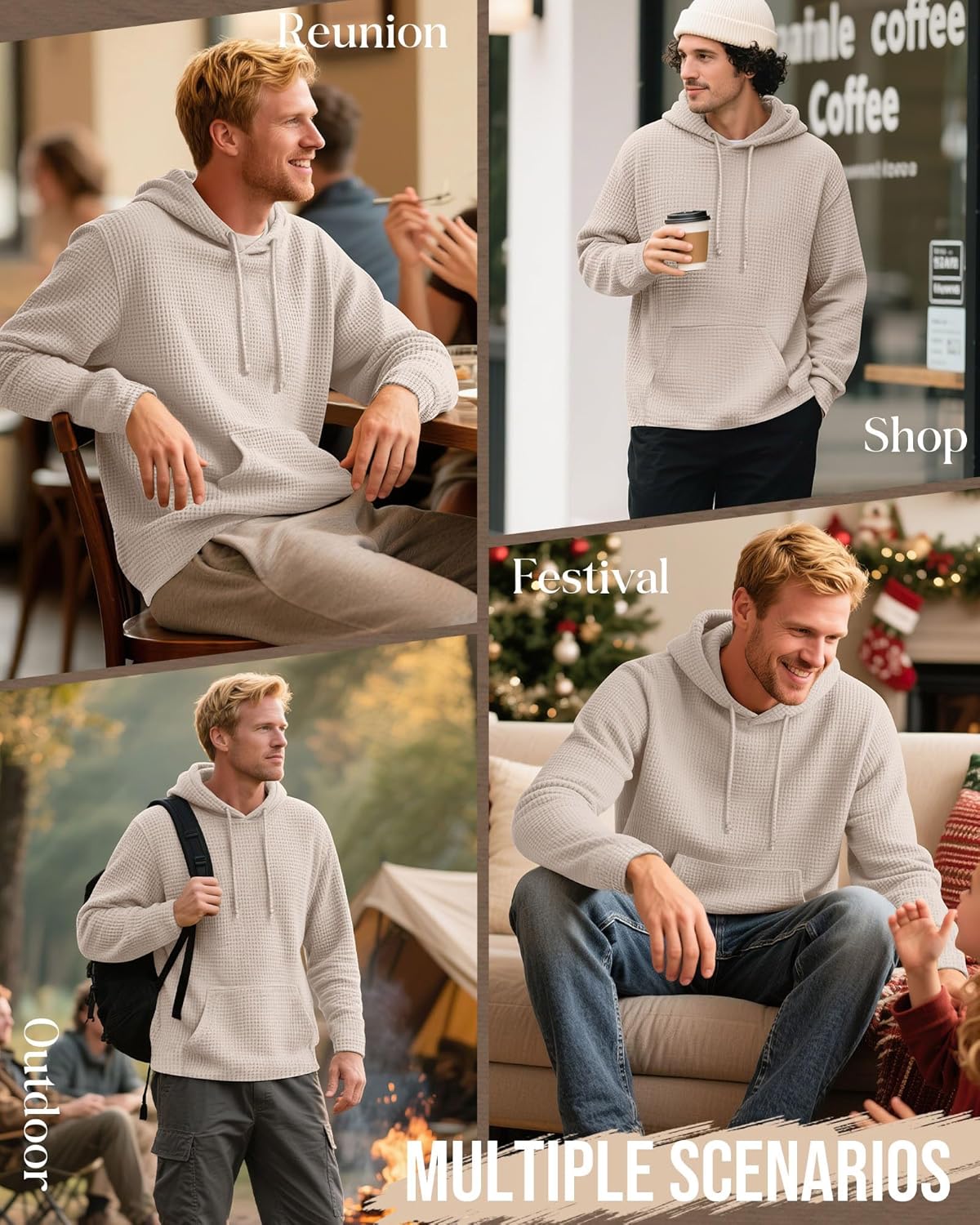 Men's Big and Tall Hoodies Sweatshirts Long Sleeve Waffle Knit Casual Pullover Drawstring Shirts with Pocket - Image 3