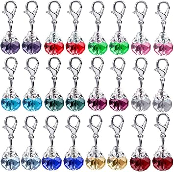 Aylifu Clip on Charms,24 Pieces Crystal Dangle Charms Pendant with Lobster Claw Clasp for Jewellery Making - 12 Colors