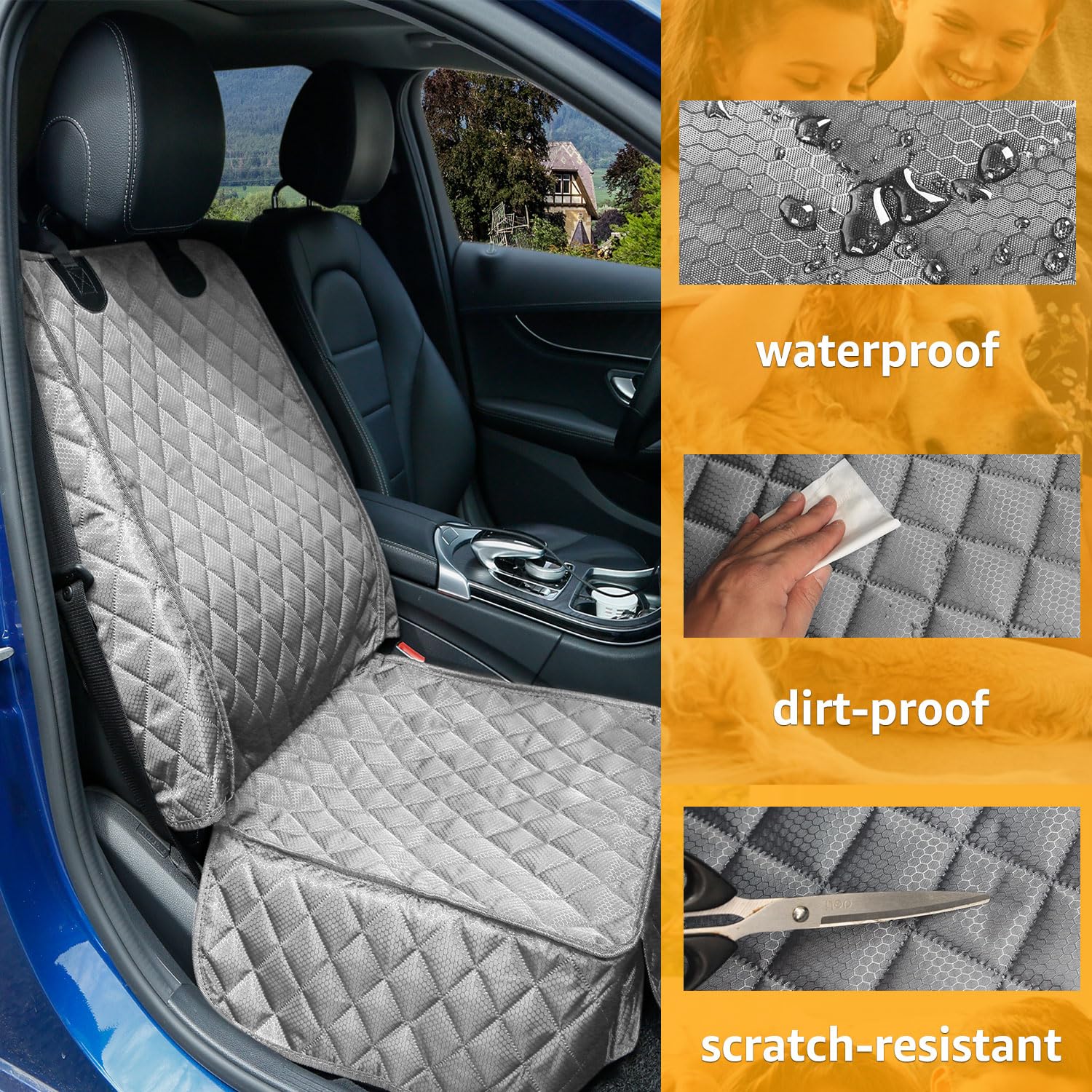 PETICON Waterproof Front Seat Car Cover 2 Pack, Full Protection Dog Car Seat Cover with Side Flaps, Nonslip Scratchproof Captain Chair Seat Cover Fits for Cars, Trucks, SUVs, Jeep, Gray (Gray) - image 8