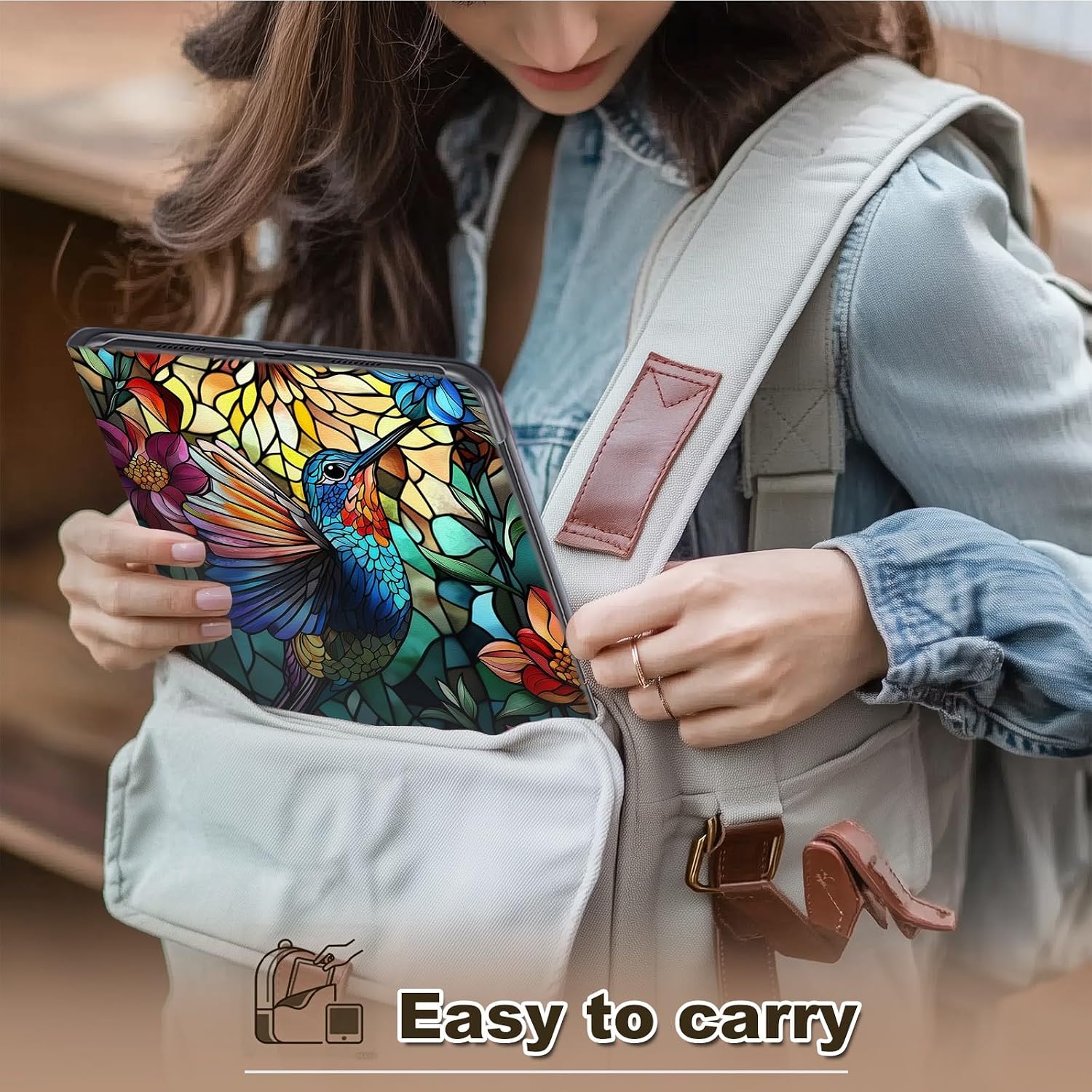 Case for 7" Kindle Paperwhite 12th Generation 2024 and Kindle Colorsoft, Multi-Angle Viewing Leather Smart Stand Back Cover with Auto Sleep Wake, Hummingbird Stained Glass
