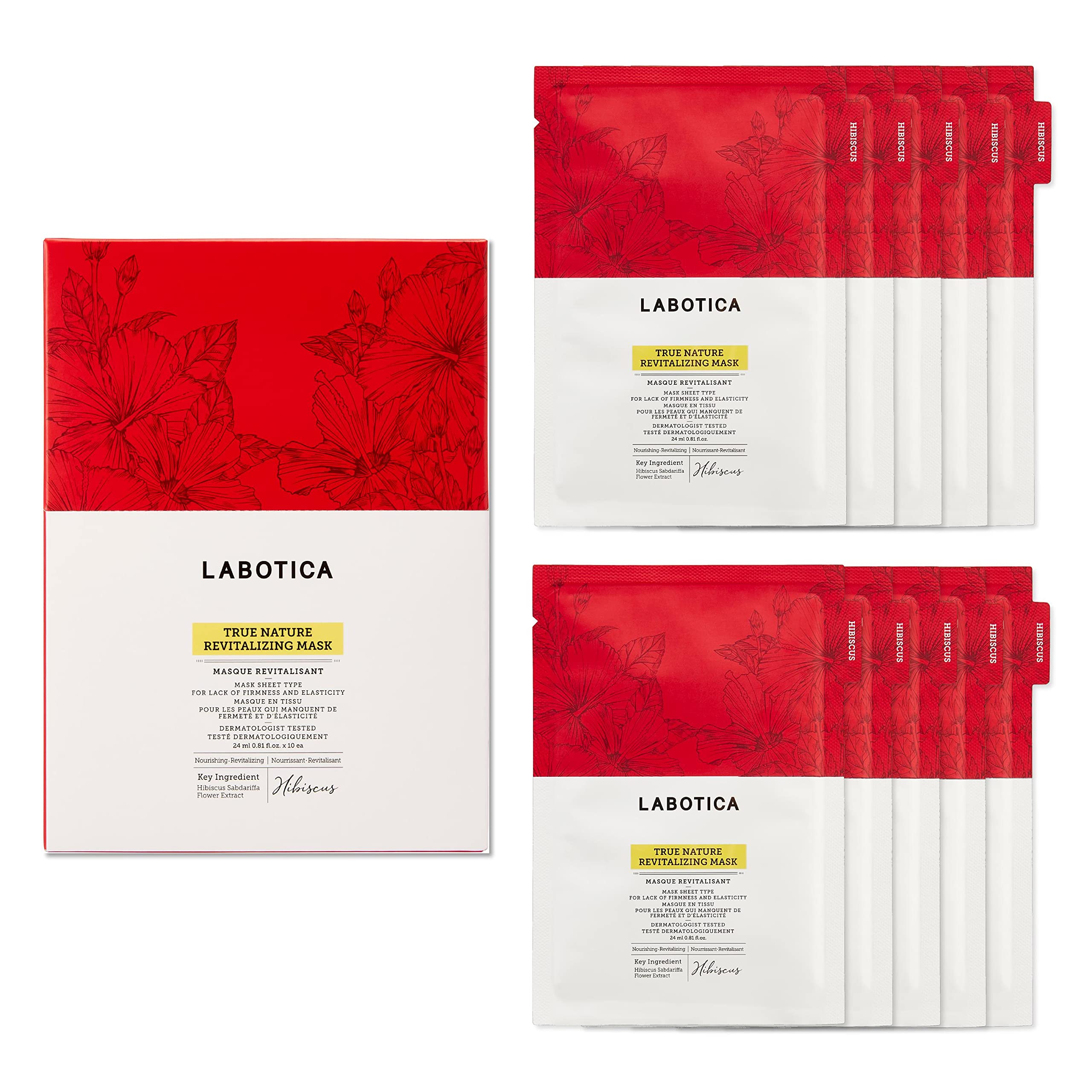 Leaders InsolutionLABOTICA | True Nature Revitalizing Mask | Hibiscus Sabdariffa Extract for Firmness & Anti-Aging | Hydrates and Smooths Skin | Reduces Lines & Wrinkles (10 Sheets)