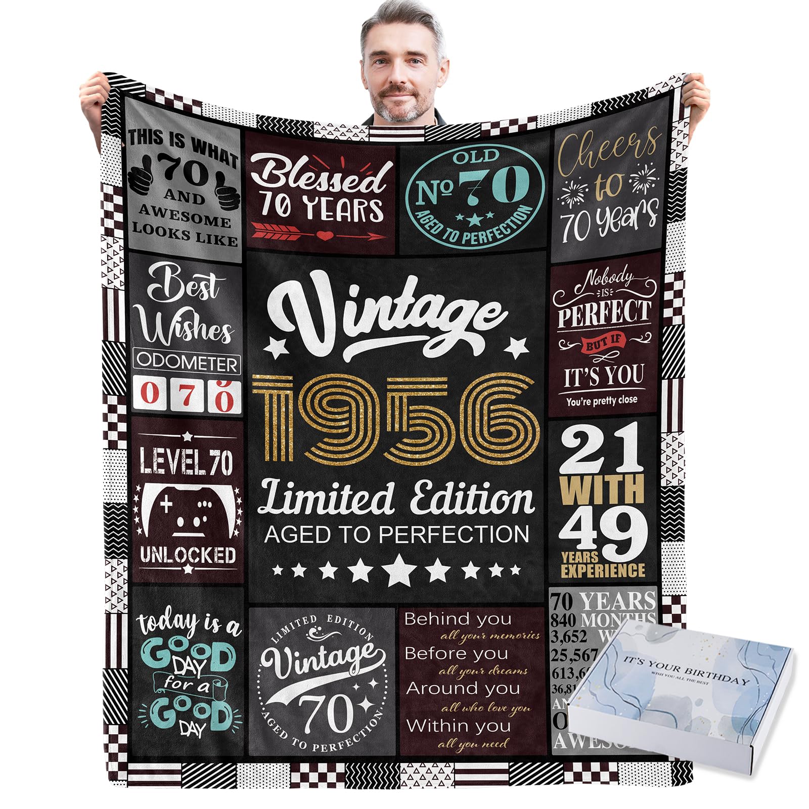 70th Birthday Gifts for Men, 70 Year Old Birthay Blanket Gifts for Men 70th Birthday Gift Ideas