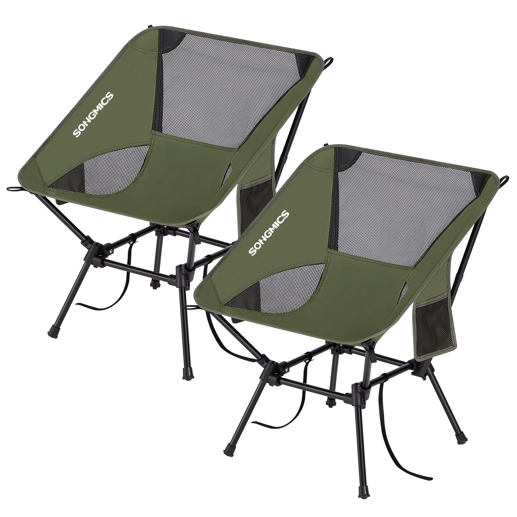 SONGMICS Silla de Camping con Respaldo Bajo, Juego de 2, Silla de Exterior Plegable de Altura Ajustable, Marco de Acero, Carga de 150 kg, con 2 Bolsillos, para Viajes, Negro GCB052BZ01 — view 9