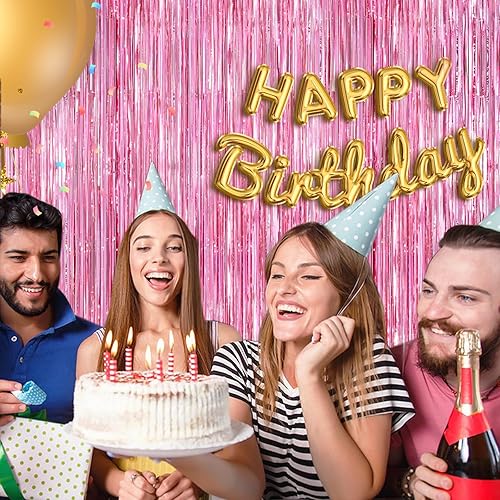 Miniatura 8 de UWPVOWSR - Cortinas de flecos de purpurina rosa de papel de aluminio de 3.3 x 8.3 pies, paquete de 2 unidades, para fiestas, cabinas de fotos,