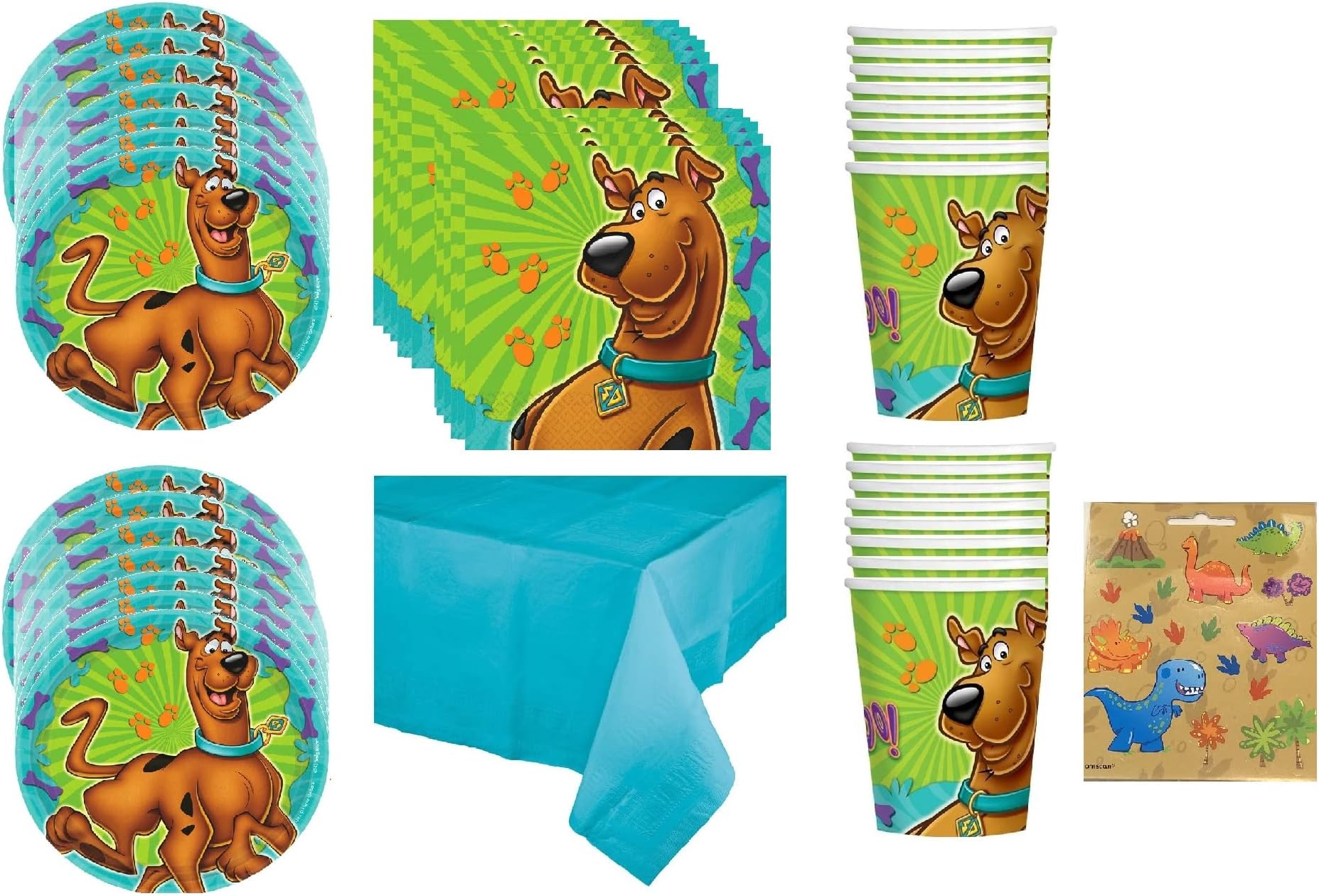 amscan Scooby Doo Birthday Party Supplies Bundle Pack includes Dessert Cake Paper Plates, Cups, Napkins, Table Cover (Bundle for 16)