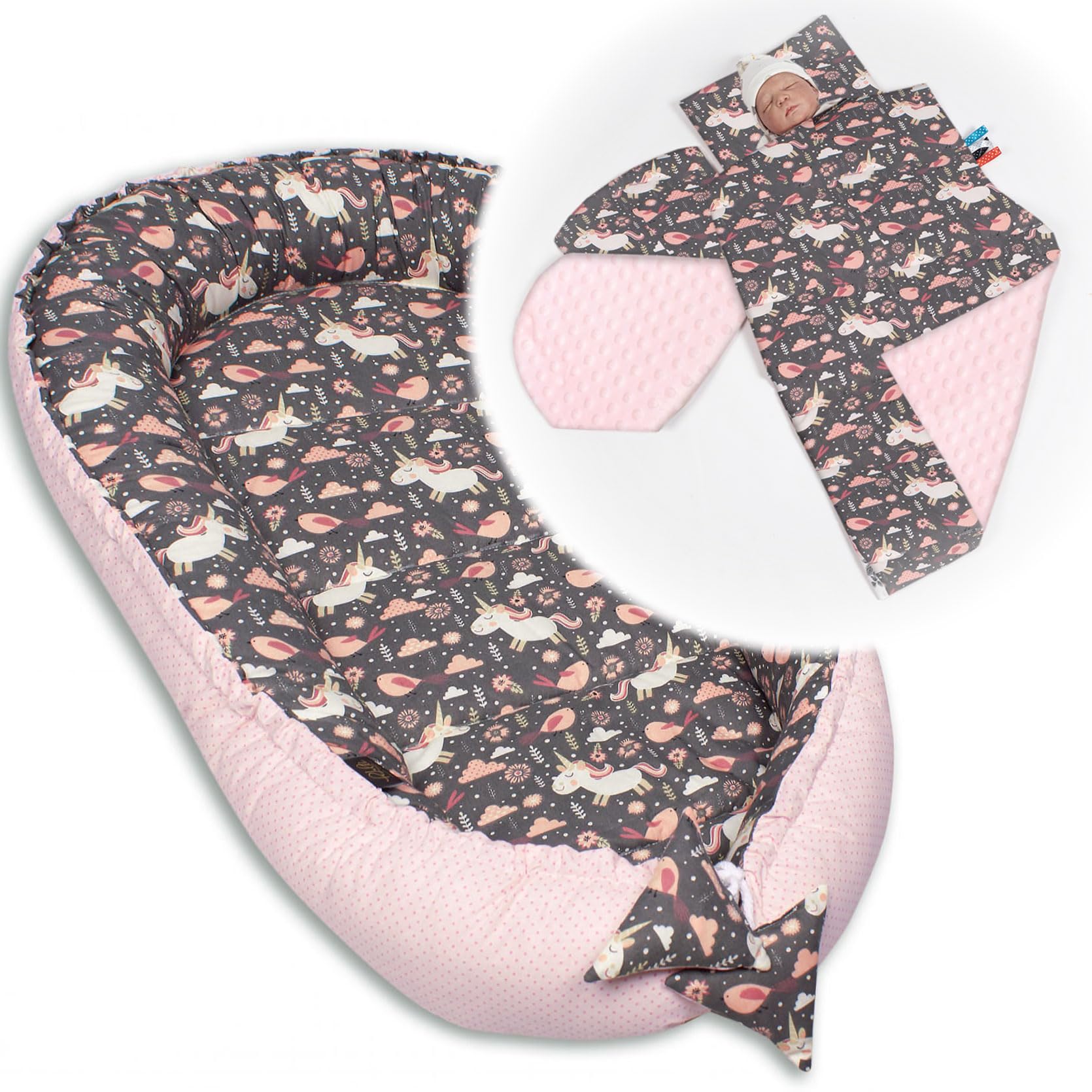 PaLulli Reductor Cuna Bebe - Set 5 Piezas Nido Bebe Recien Nacido Tela de algodón y vellón