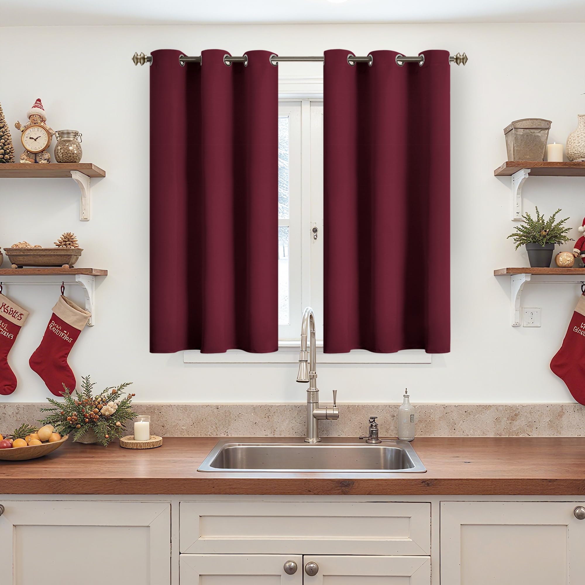 YoungsTex Burgundy Blackout Curtains 80 Inches Long - Thermal Insulated Room Darkening - Set Of 2 Panels, 52x80 Inch