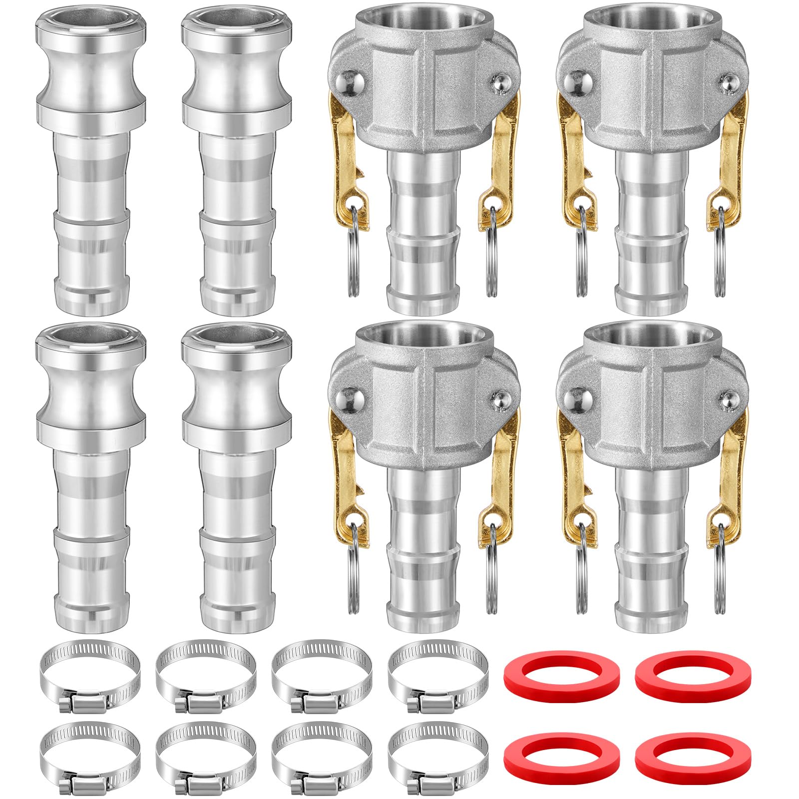 Juego de 4 accesorios Camlock tipo C&E de aluminio de 1 pulgada y ranura para manguera de leva y ranura que incluye bloqueo de leva de acoplamiento hembra de 1 pulgada, adaptador macho de 1