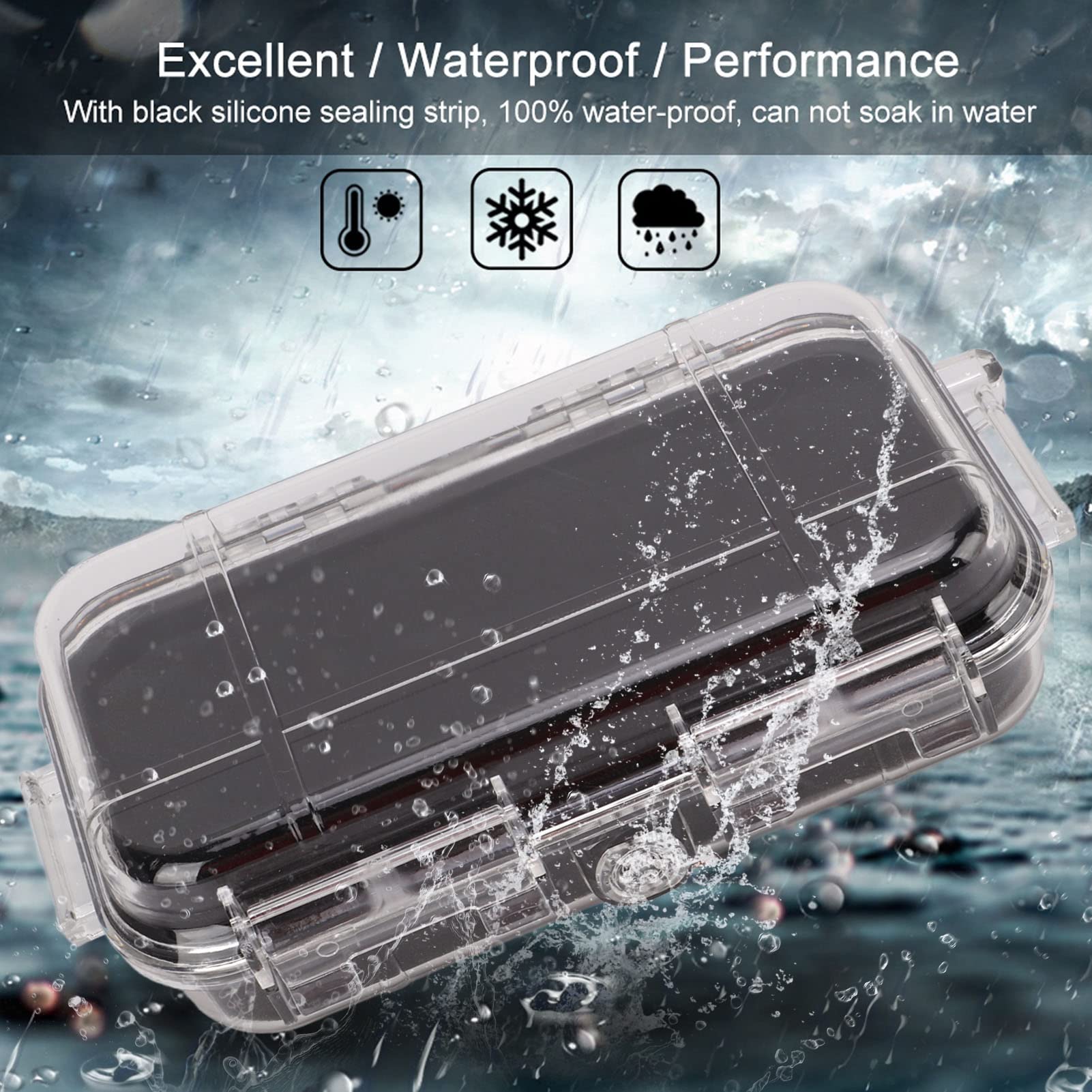 Waterproof Dry Box Storage Case, Small Dry Box with Shock Absorption Liner Airtight Case Plastic Shockproof Box for Outdoor Cameras Fishing Hiking and Water Sports (Transparent model, large size)
