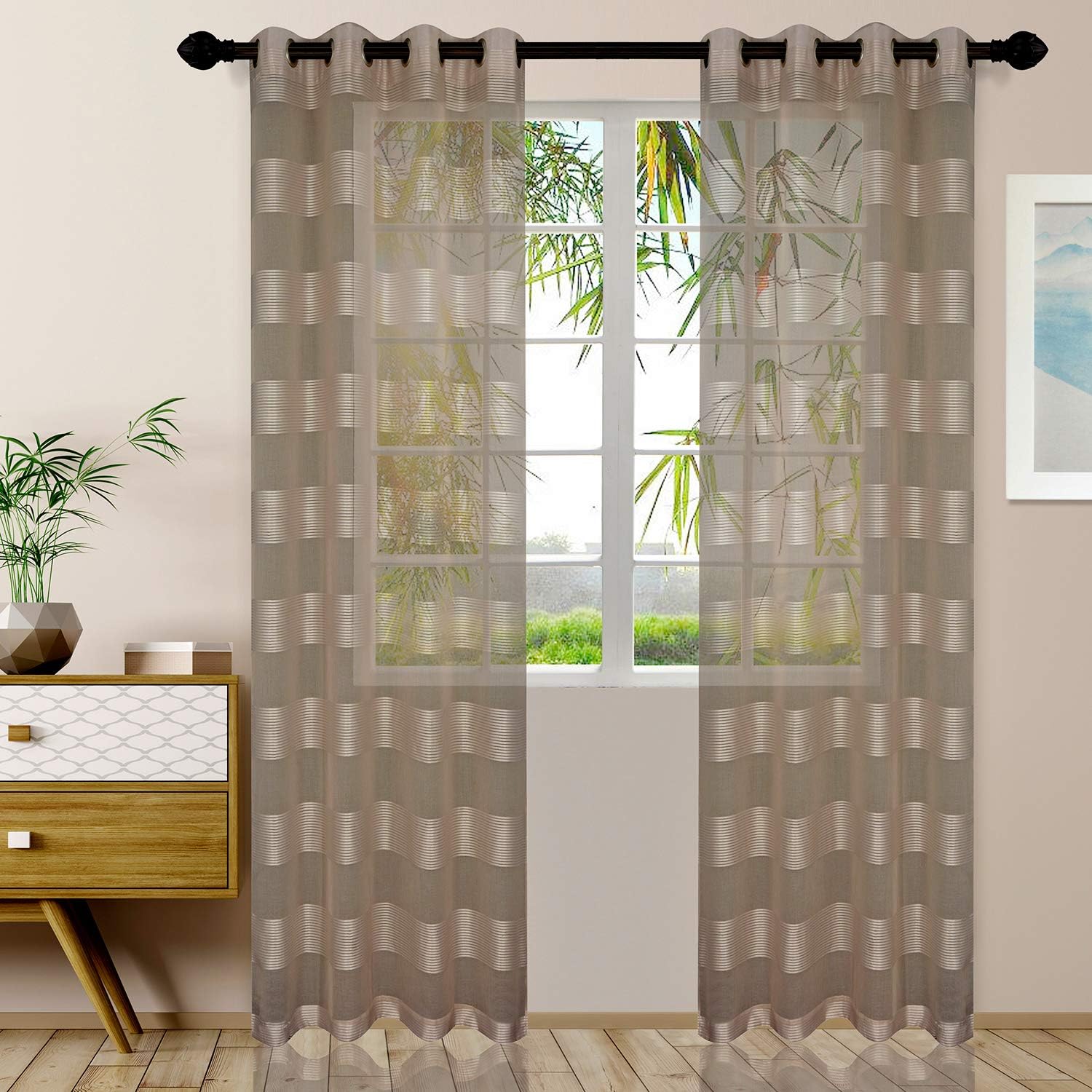 Superior Dalitso Rope Sheer Curtains, Window Accents, Braided Rope, Stripe, Textured, Traditional, Modern, Transitional Design with Stainless Grommets, Curtain Set of 2 Panels, 52" x 84", Lime