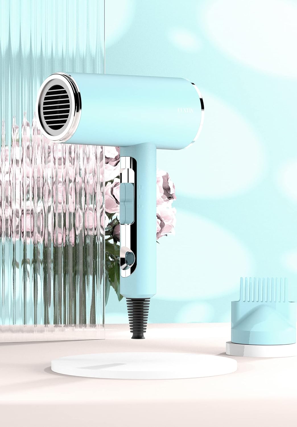 Funtin Hair Dryer Blow Dryer with Diffuser Brush Comb 1800W Full Accessories for Women Professional Tifunny Blue : Beauty & Personal Care