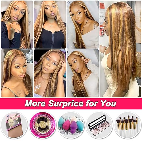 Miniatura 7 de Queen Story Peluca de cabello humano con encaje frontal de 32 pulgadas, 13 x 4, pelucas de cabello humano lacio con cabello de bebé, densidad del