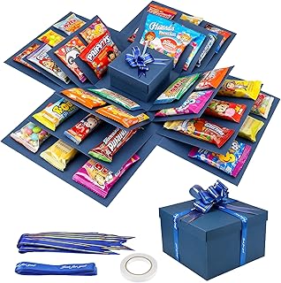 Zourglow 5 Capas Caja Sorpresa Regalo, DIY Explosion Surprise Box con Cinta Adhesiva + Cinta, Caja Sorpresa de Dulces Reutilizable para Navidad, Cumpleaños, Aniversario, Boda, San Valentín (Azul)
