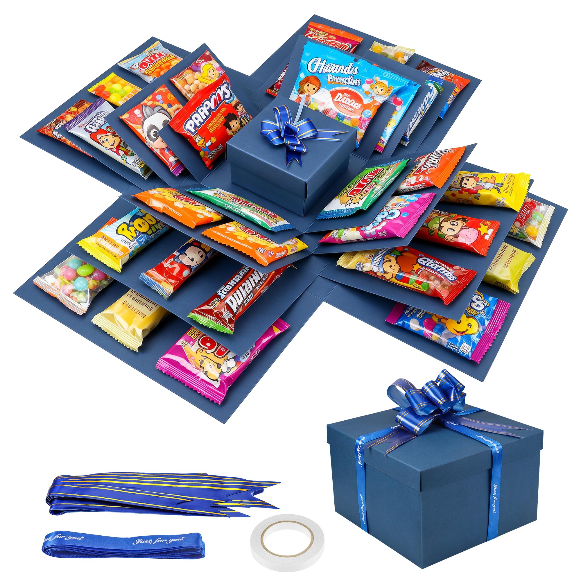 Zourglow 5 Layer Creative Explosion Gift Box, Surprise Gift Box Explosion with Ribbon and Double-Sided Tape, DIY Snack Explosion Box for Birthday, Anniversary, Valentine's Day, Wedding (Blue)