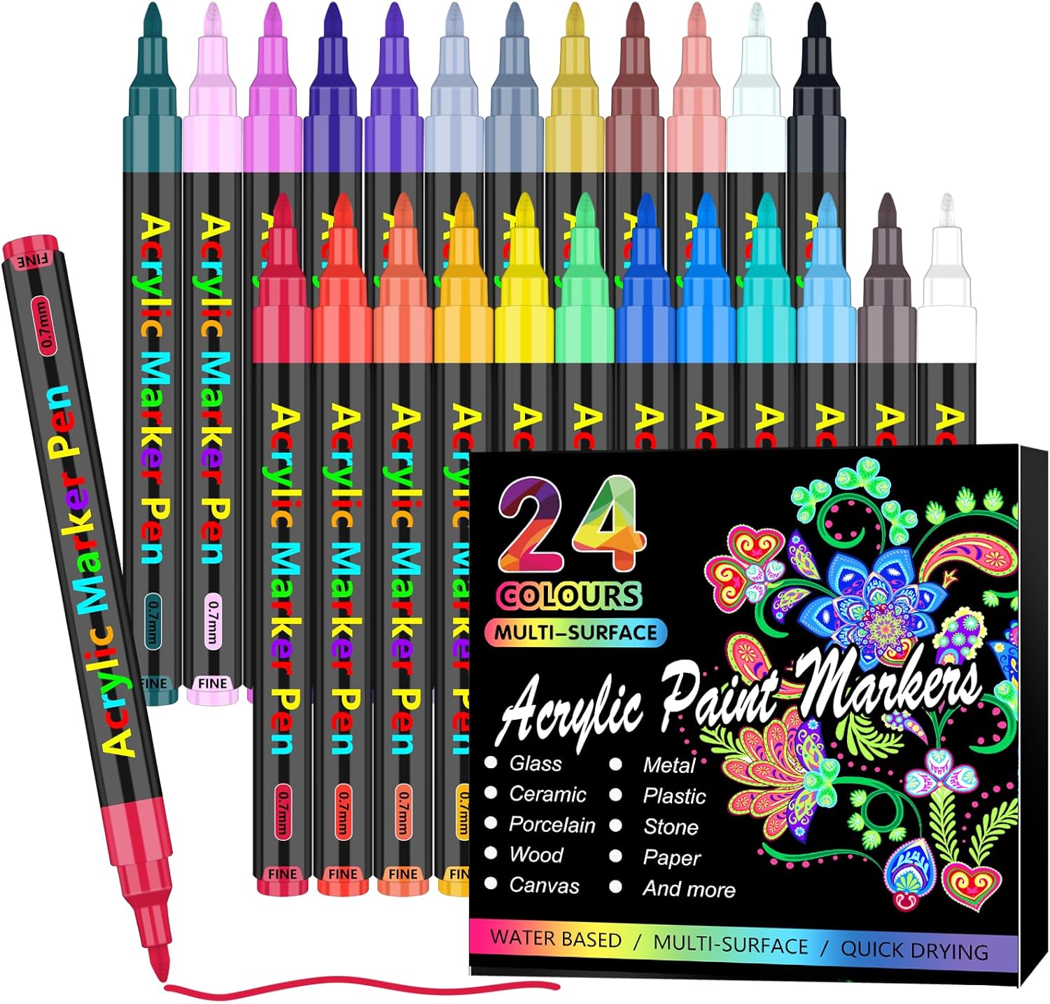 RESTLY Acrylic Paint Pens, 24 Colors Acrylic Paint Marker