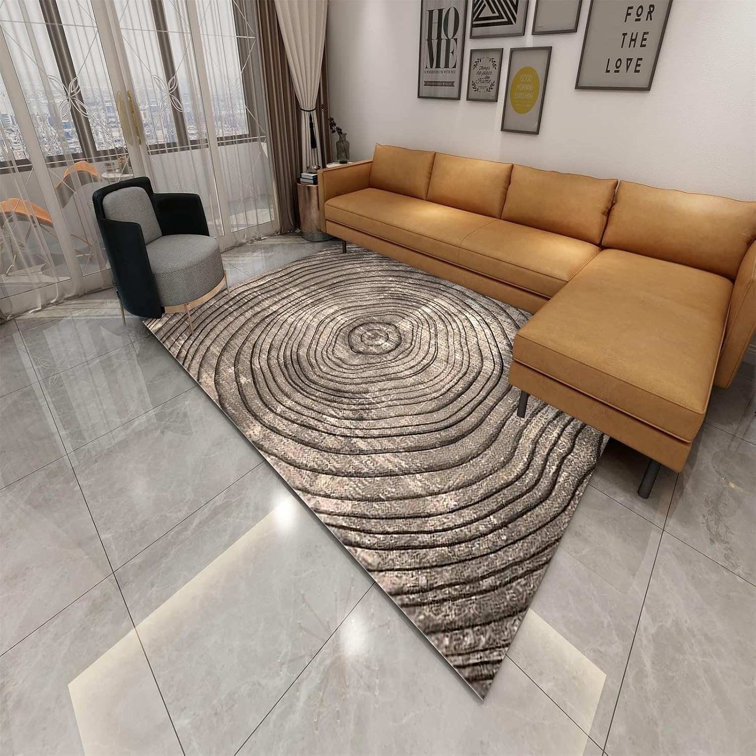 Tree Ring Area Rug, 3x5ft, Modern Tree Pattern Home Decorate Carpet Contemporary Abstract Non-Slip Brown Large Area Mats for Living Room Children's Bedroom Office Modern Art Decor
