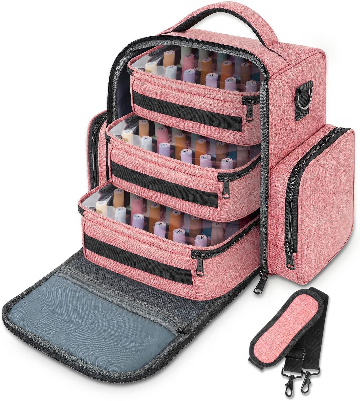 YOREPEK Nail Polish Organizer Holds 72 Bottles (15ml-0.5 fl.oz) Large Nail Polish Carrying Case with 3 Removable Pouches and 4 Zippered Pockets for Manicure Tools, Supplies, Nail Lamp, Gifts for Women