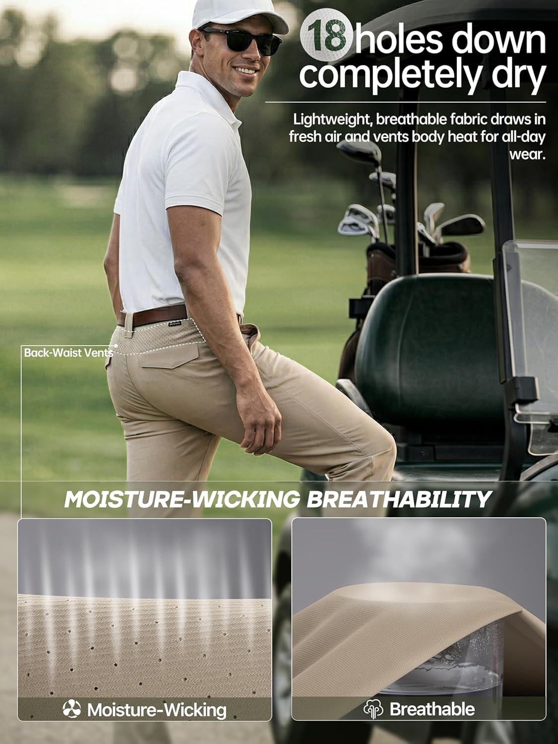 FREE SOLDIER Mens Golf Pants Classic Fit Stretch Quick Dry Dress Pants 5 Pockets Water-Resistant Casual Trousers