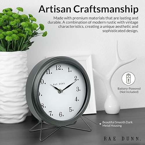Miniatura 5 de Rae Dunn Reloj de escritorio, funciona con pilas, diseño rústico moderno, mango superior para dormitorio, oficina, cocina, pequeña pantalla