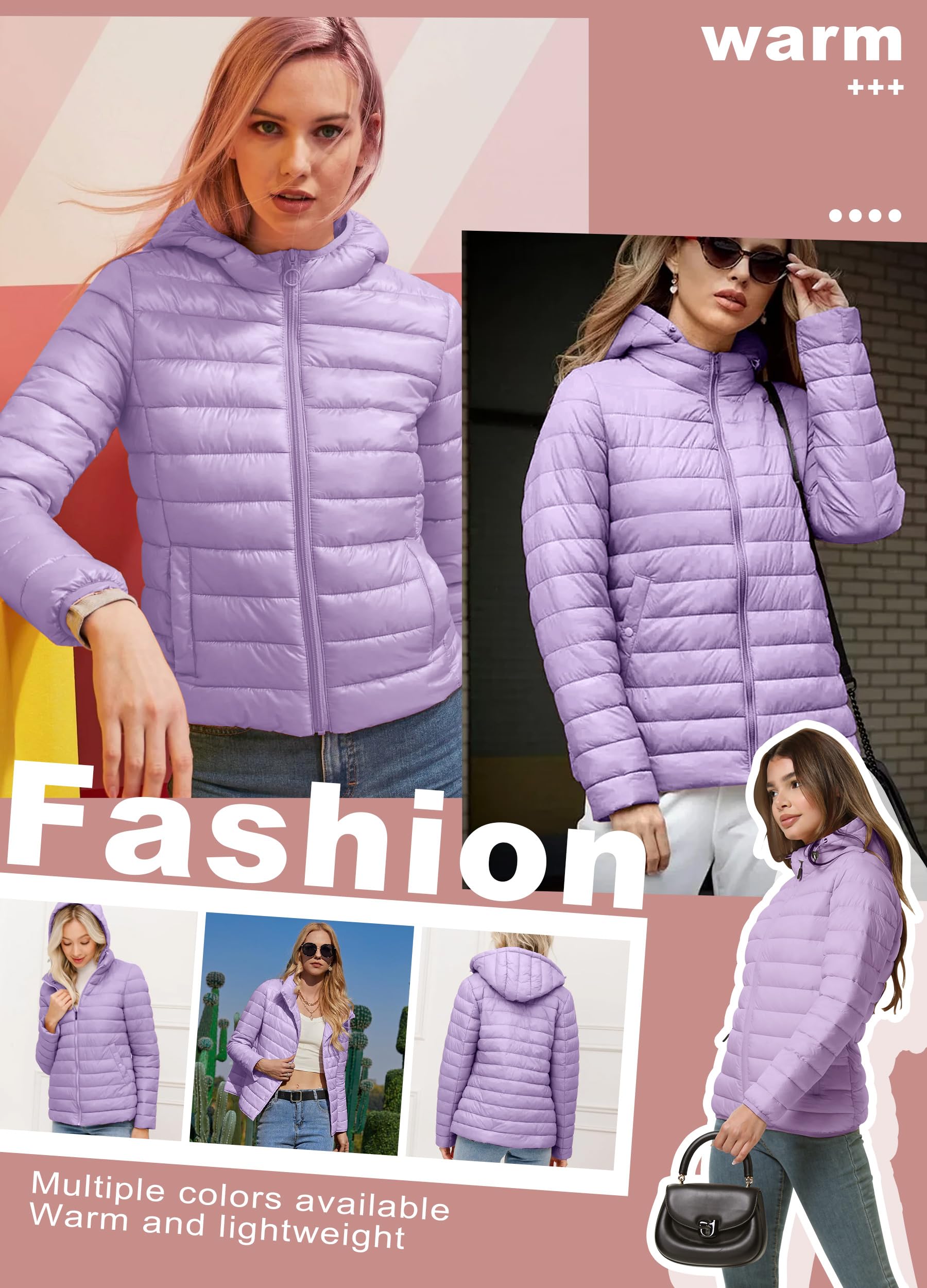 Chaqueta acolchada para mujer, chaqueta ligera de plumón, chaqueta acolchada con capucha, cálida chaqueta de invierno, ligera, para otoño e invierno