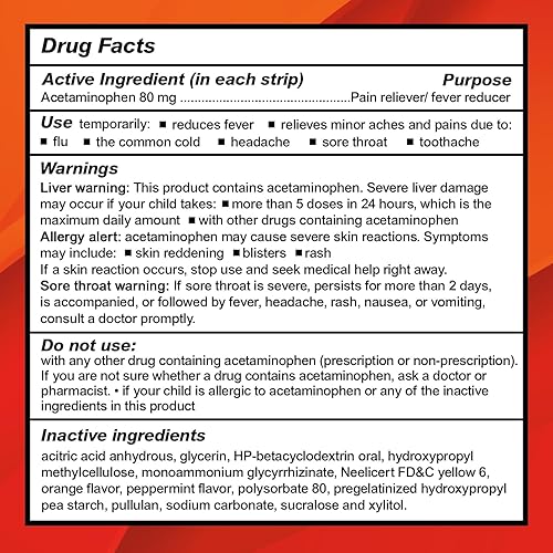 Miniatura 6 de CALMOUR Tiras masticables de acetaminofeno para niños, 24 tiras  Alivio del dolor y reductor de fiebre  Apoyo de acción rápida para síntomas de