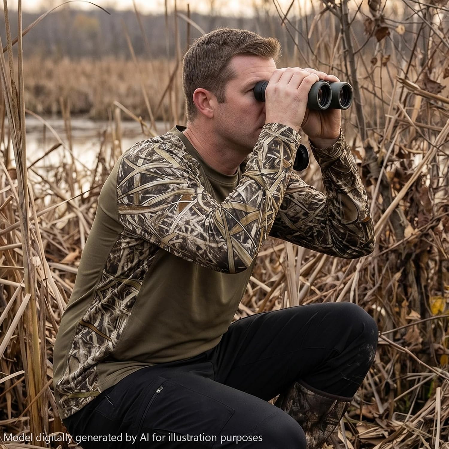 BASSDASH Men’s Lightweight Camo Hunting Shirt UPF 50+ Sun Protection Long Sleeve Hiking Fishing Performance Tee Mesh Panels