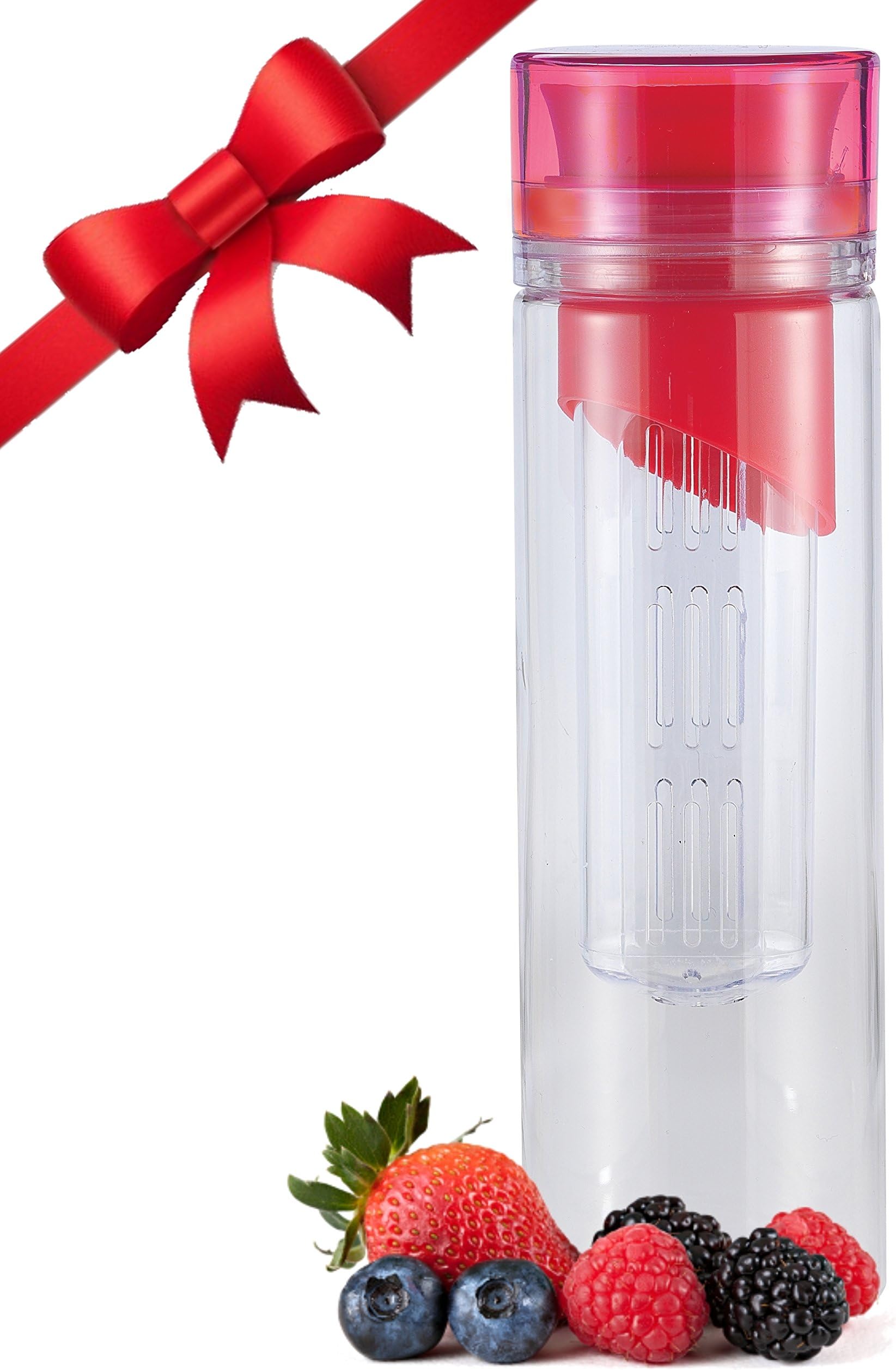 24oz 'Choose To Infuse' Colored-Top Infusion Infuser Water Bottle - FREE 'Infused Water' Recipe Guide eBook Included.