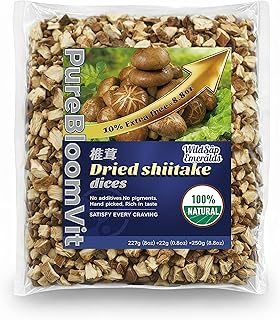 WildSap Emeralds Dried Shiitake Mushroom Dices - 8.8 oz (250g) Value Size, Premium 5mm Stemless Umami Mushroom Bits, Quick Rehydrating Ramen Topping for Soups, Stews & Risotto