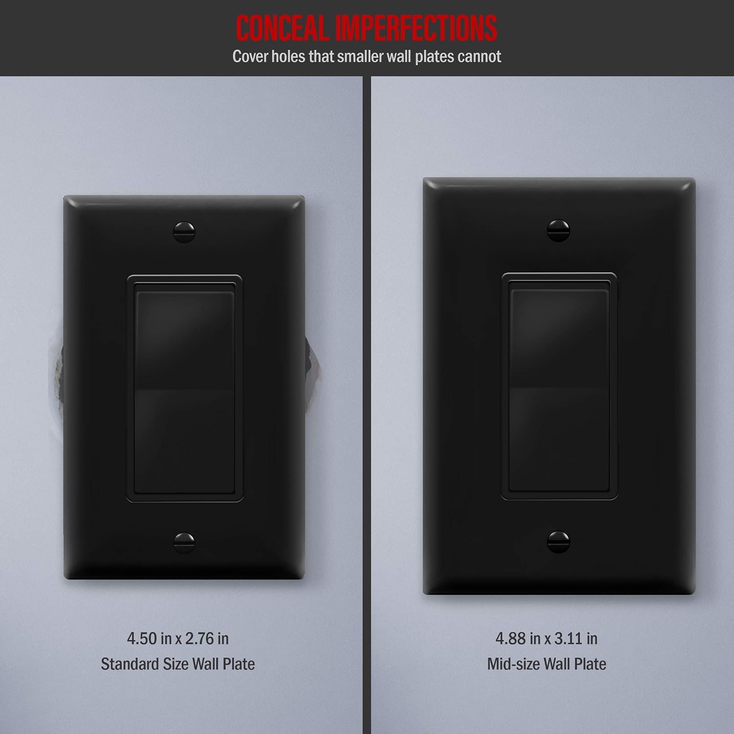ENERLITES Decorator Light Switch or Receptacle Outlet Wall Plate, Gloss Finish, Mid-Size 1-Gang 4.88" x 3.11", Unbreakable Polycarbonate Thermoplastic, UL Listed, 8831M-BK-10PCS, Black, 10 pack