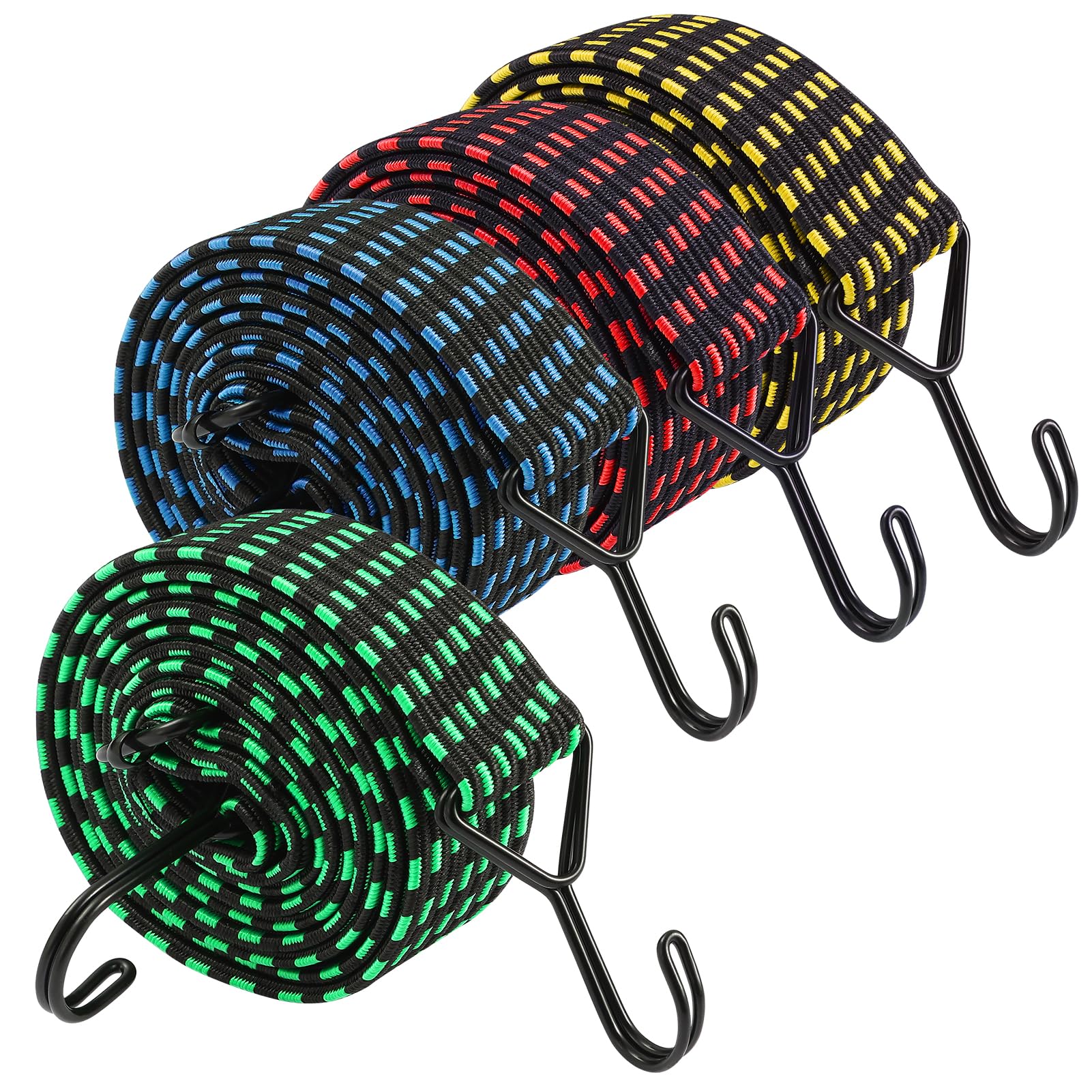 5-Pack Extra Long Bungee Cords With Hooks – 77-84" Adjustable, Heavy Duty Flat Straps For Camping, Tarps, Bike Racks