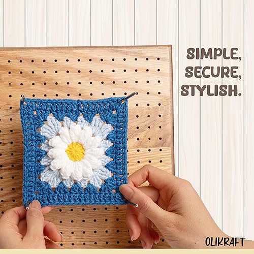 Miniatura 6 de Olikraft Tabla de bloqueo de ganchillo de 9.5" con clavijas, 50 alfileres, tablas de bloqueo cuadradas de abuela para proyectos de ganchillo,