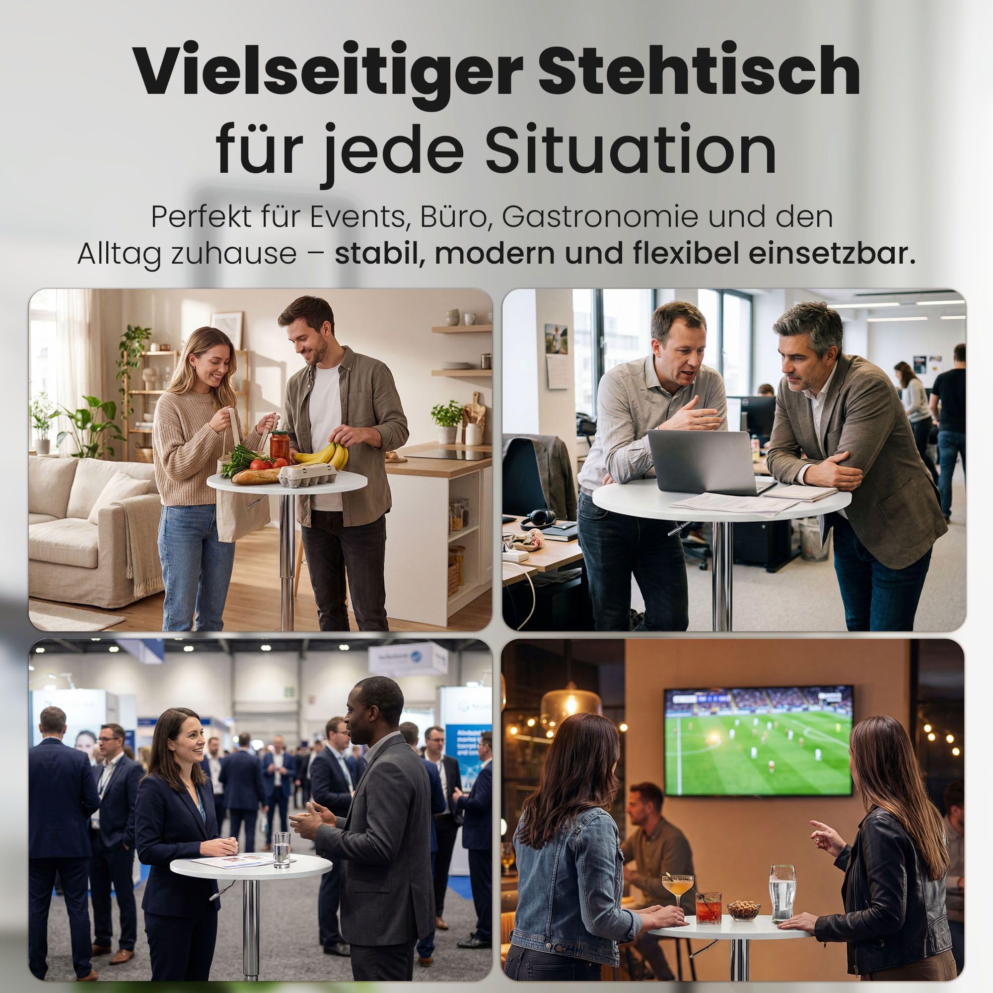 CLP Stehtisch rund 60cm Lamoni, Bartisch stufenlos höhenverstellbar, 360° drehbar, Bistrotisch mit stabilem Metallgestell und Bodenschutz, Farbe:weiß, Form:rund