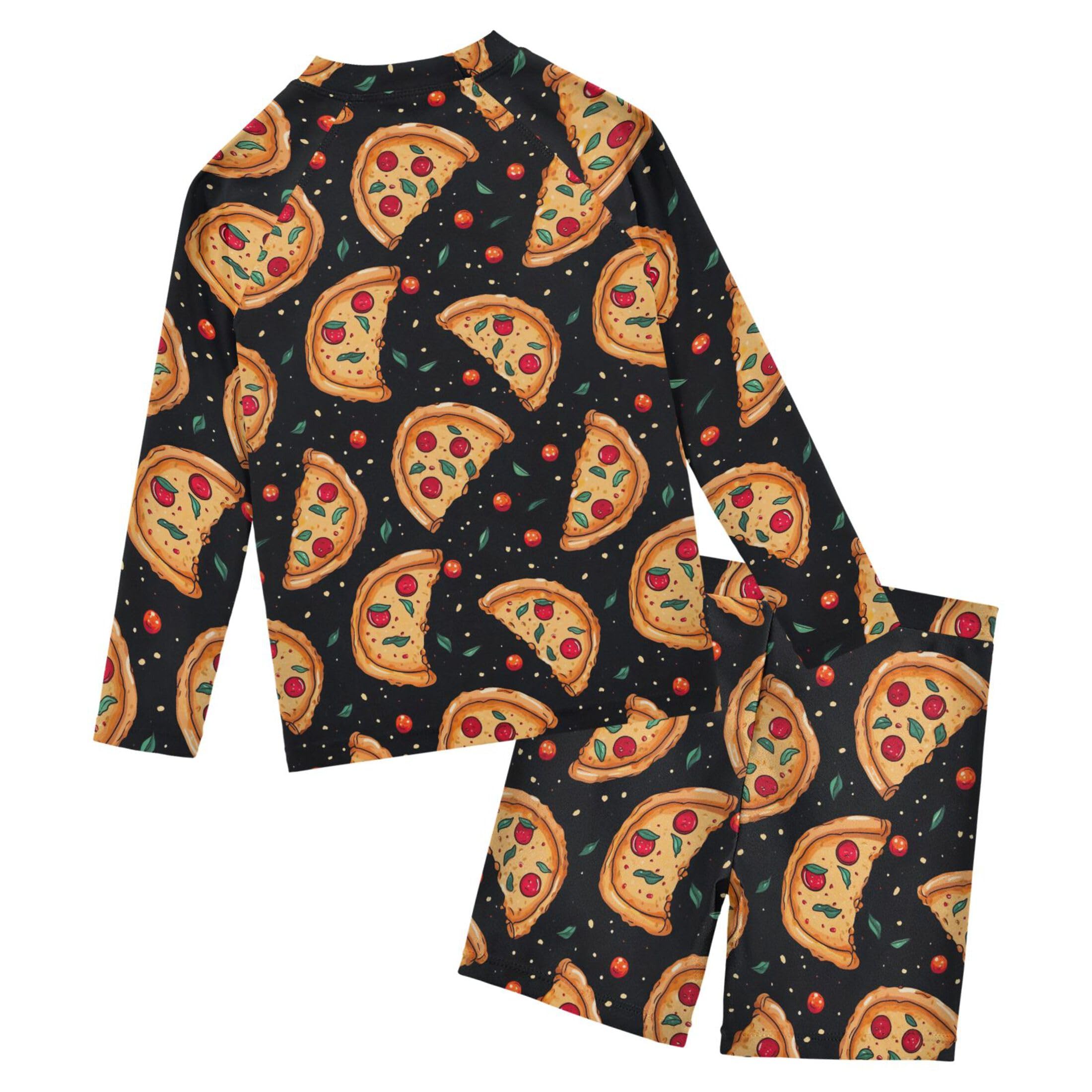 Pizza Food Boys Rash Guard Swimsuits Set for Boys Long Sleeve Swim Shirts Bathing Suits with Trunks B0402668