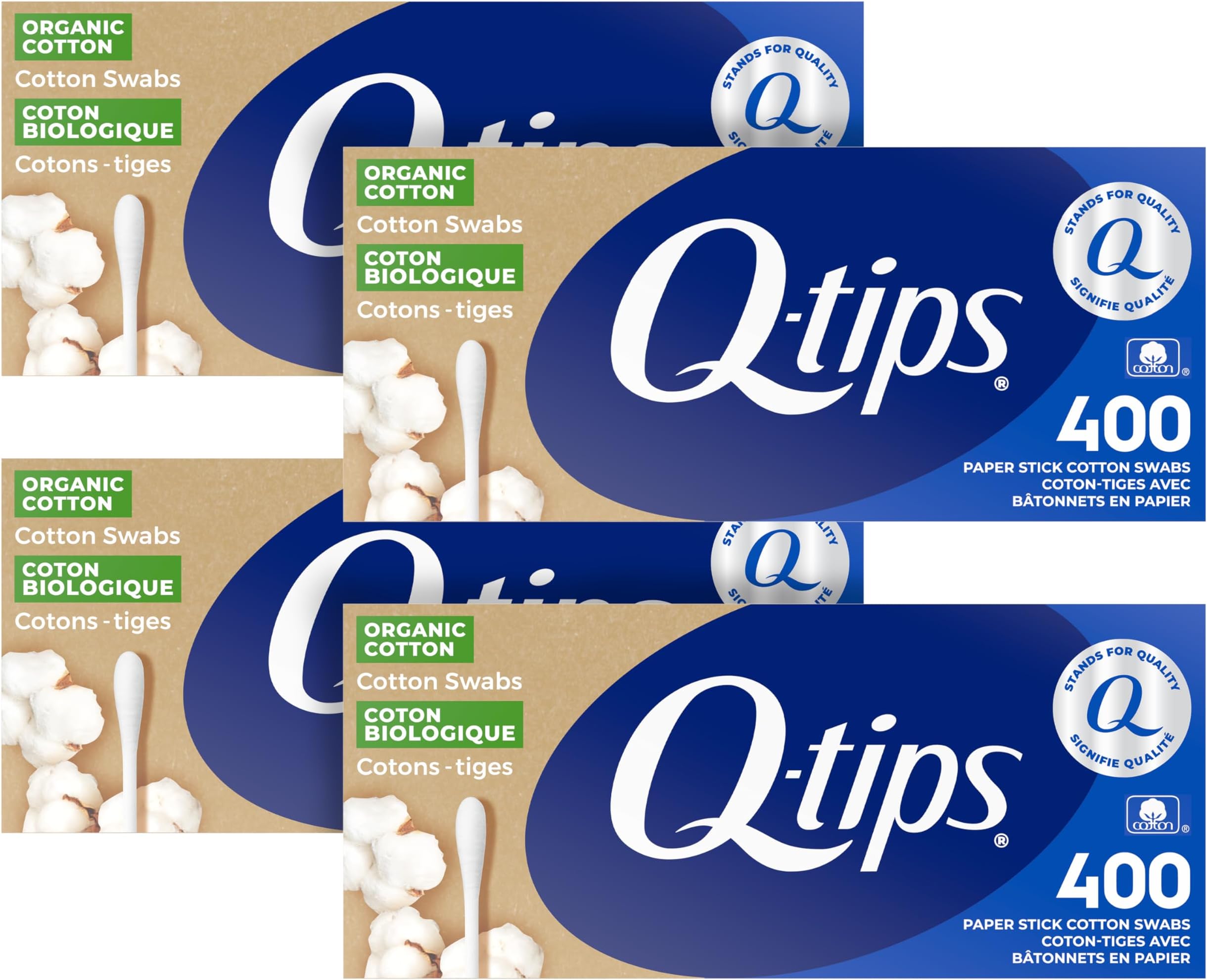Q-tips Cotton Swabs Organic Swab Ultimate Home and Beauty Tool Made from Organic Cotton, 400 Count (4 Pack) 1600 total swabs