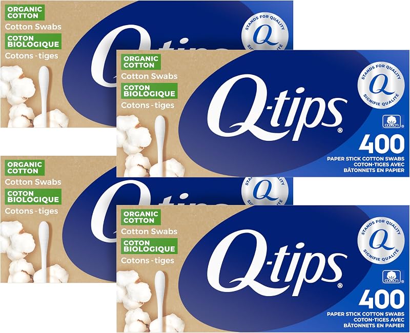 Q-tips Hastes de Algodão Orgânico, 400 unidades por pacote, Pacote com 4