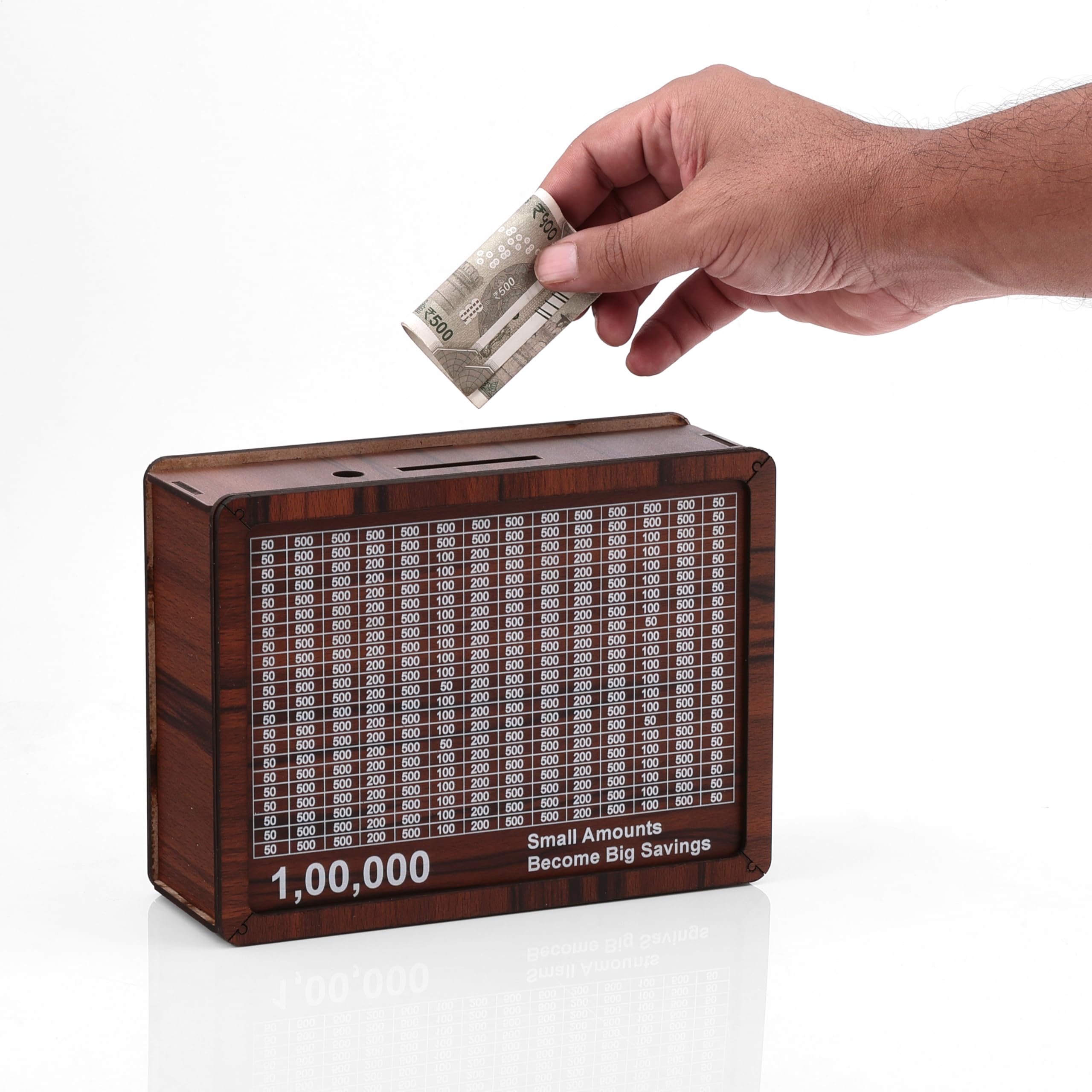 BB BACKBENCHERS Wooden Money Box with Savings Tracker | 1 Lakh Goal Piggy Bank for Kids & Adults | Cash Collection Bank with Savings Chart | 100000 Gullak for Financial Savings Habit (Money-Box-2) 2