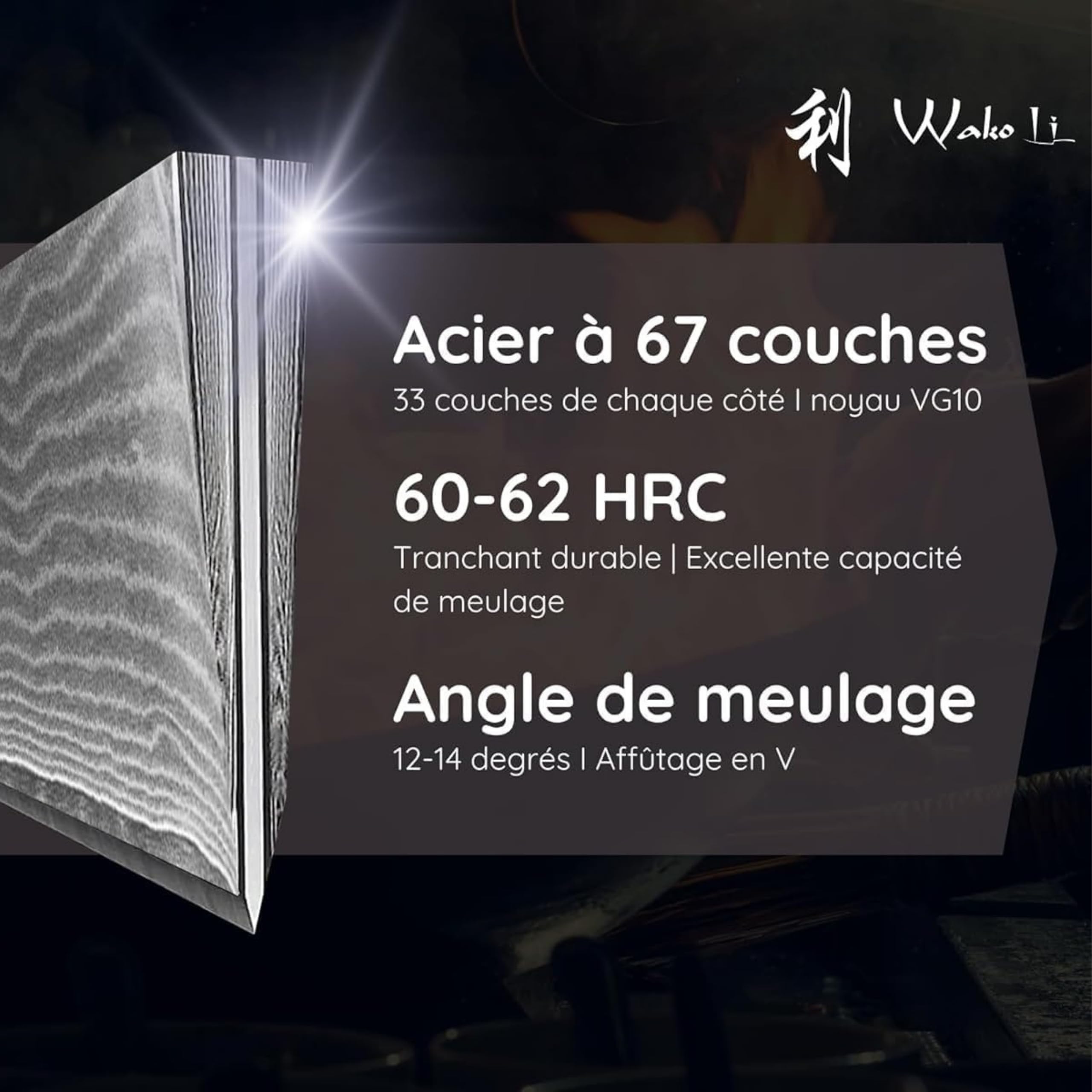 WAKOLI EDIB Set de 5 Couteaux de Cuisine Professionnels en Acier de Damas | avec des lames à 67 couches, un noyau VG10, des manches en bois de pakka, présentés dans un élégant coffret en bois