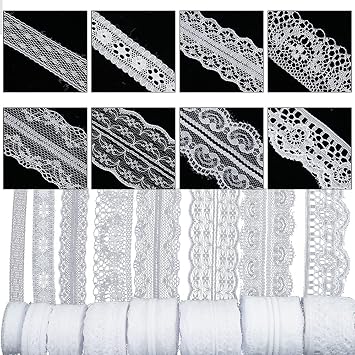 80 Yards White Lace Trim Ribbon,8 Rolls Crochet Sewing Assorted Patterns Vintage Floral Lace Ribbons for Sewing DIY,Gift Wrap,Scrapbooking, Bridal Shower Wedding Decor, 10 Yards Each Roll