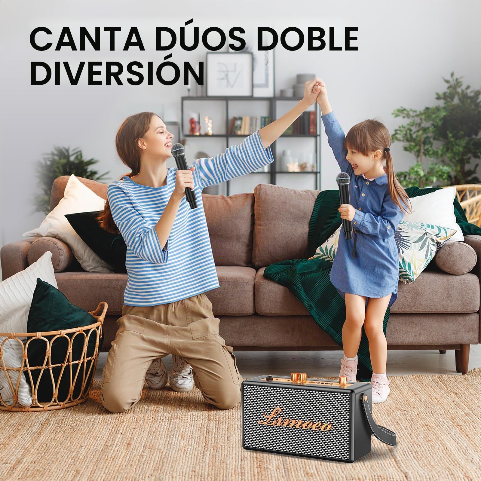 Máquina de Karaoke Portátil,2 Microfonos Inalambricos para Adultos Niños Karaoke Altavoz, micrófono de Cuatro Canales Ampliación Soporta TV/Smartphone/AUX/USB| para Party, Cumpleañosregalos Vintage