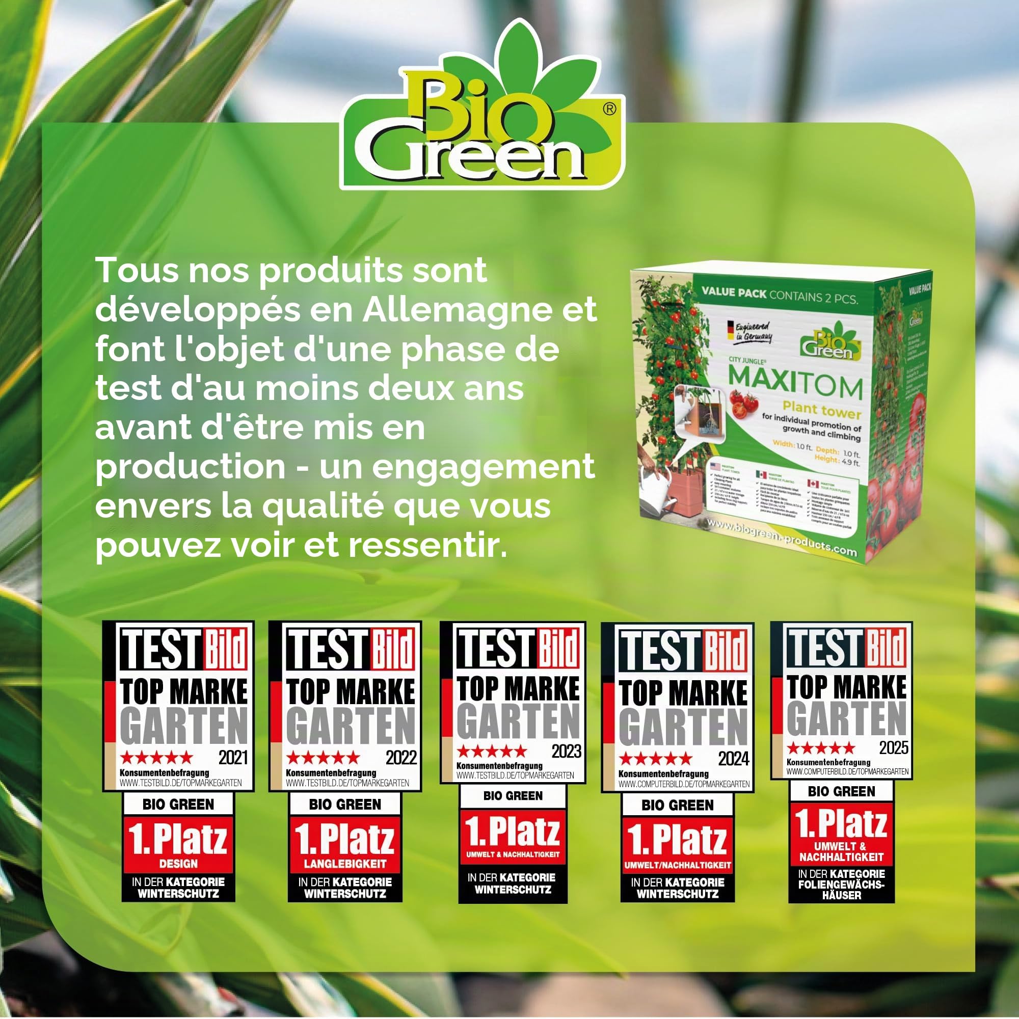 Bio Green Maxitom Lot de 2 jardinières pour tomates avec Treillis de 150 cm et arrosage Automatique, bac de 16 litres pour Plantes grimpantes, Terracotta
