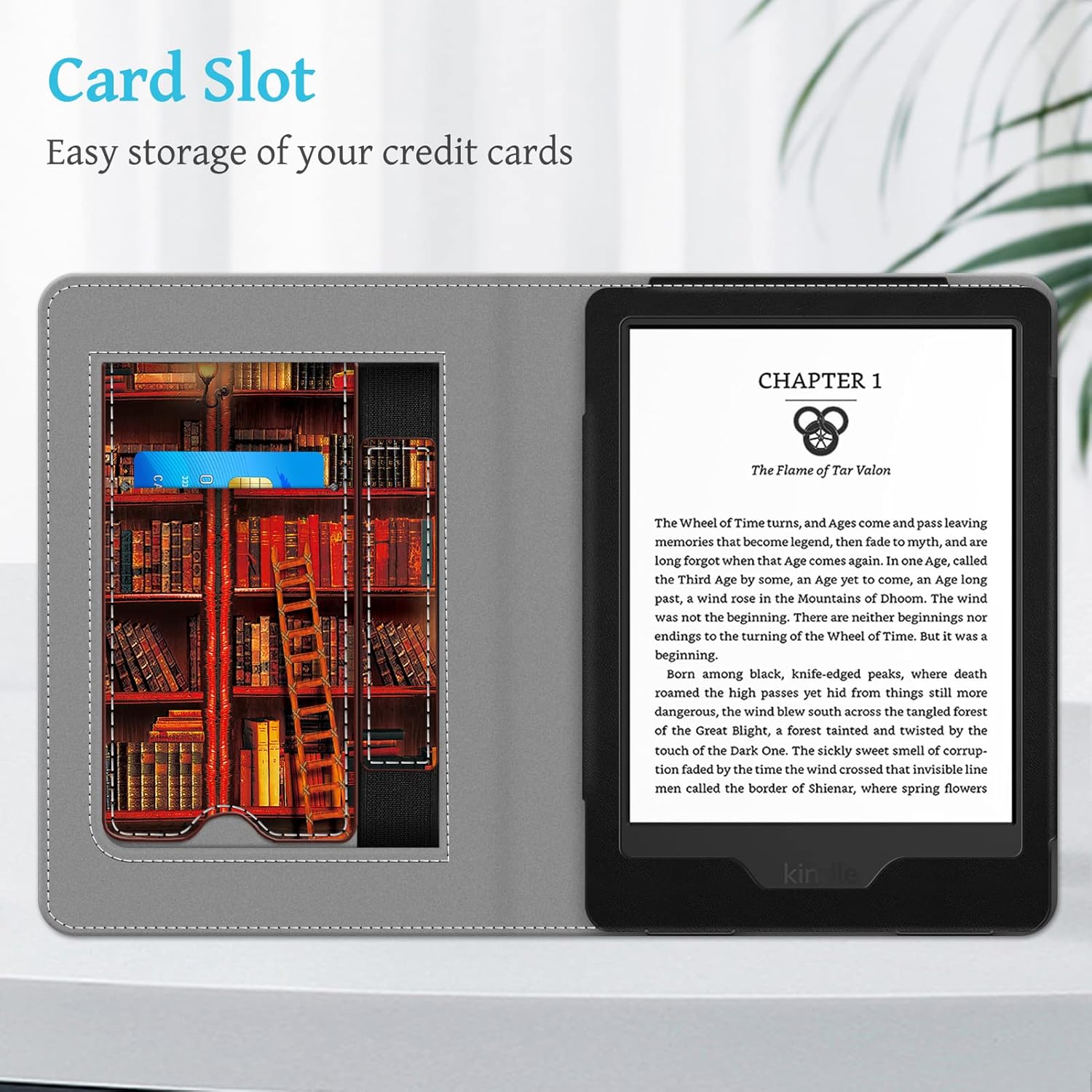 Fintie Stand Case for 6" All-New Kindle (11th Generation-2024/2022 Release) - PU Leather Cover with Auto Sleep/Wake Card Slot & Hand Strap for Kindle 2024/2022 11th Generation e-Reader, Library