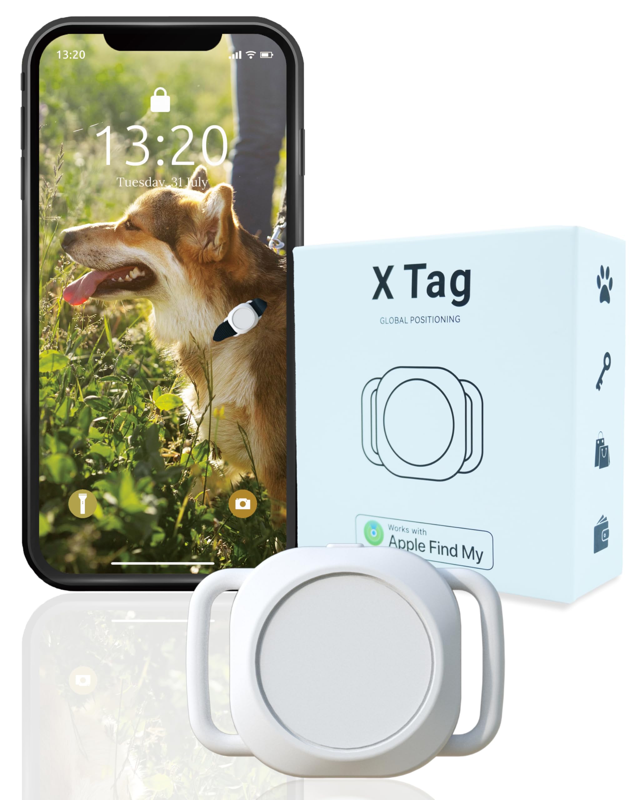 Dog Tracker, Smart Dog Collar with Real-time Pet Location, Cat Tracker Collar (iOS Only), No Monthly Fee & Long Battery Life, Works with Find My, Ideal for Dog/Cat (White)