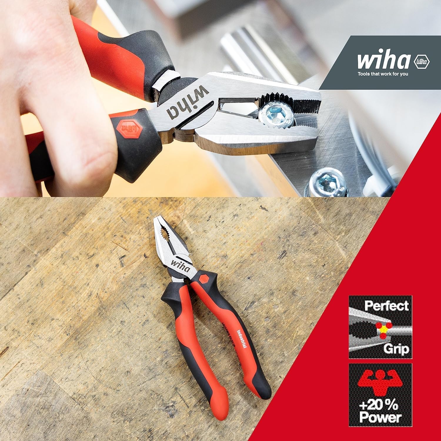 Wiha WHA-34307 180mm Industrial Combination Pliers, Multi-colour