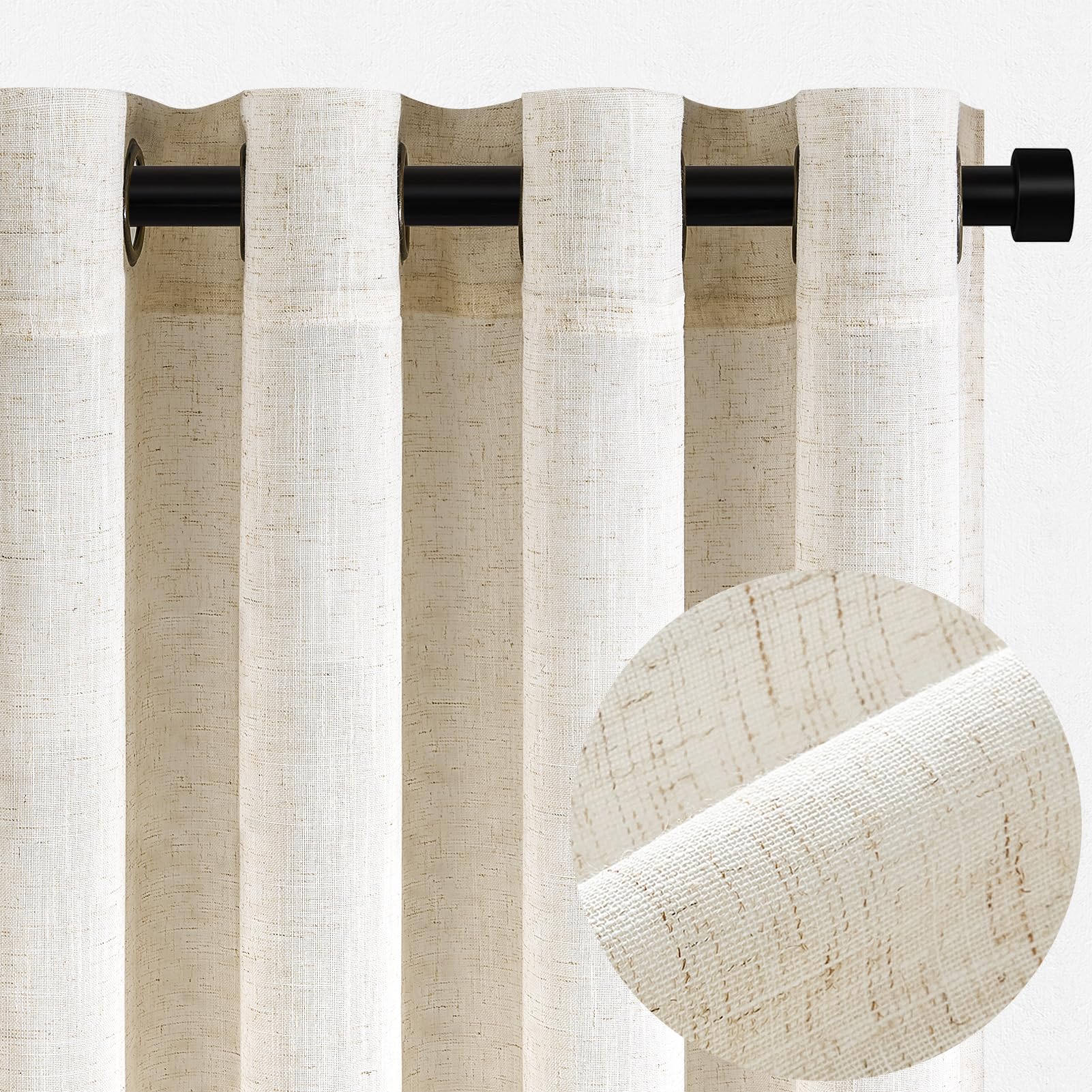 Topfinel Tende Per Interni Oscuranti Lino Tenda Camera Da Letto Bambini a Pannello con Occhielli in Voile Spessa Tenda Semitrasparente per Poggiorno da Letto Ufficio Naturale 2 Pezzi 140 x 260 cm