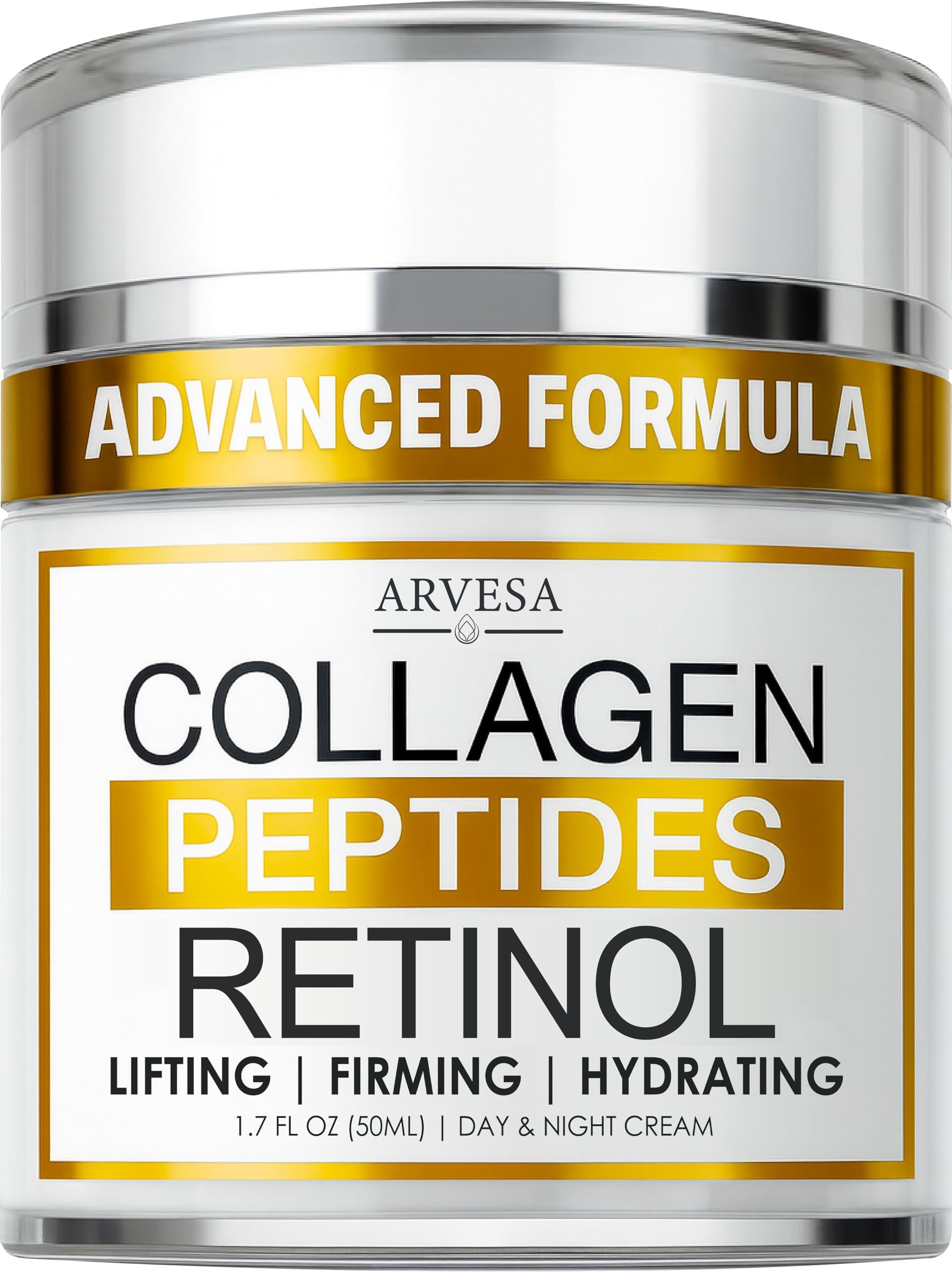 Retinol Cream for Face with Collagen Peptides - Anti Aging Wrinkle Cream for Women and Men - Day-Night Facial Moisturizer with Hyaluronic Acid - Tightening and Skin Firming - Neck & Décolleté