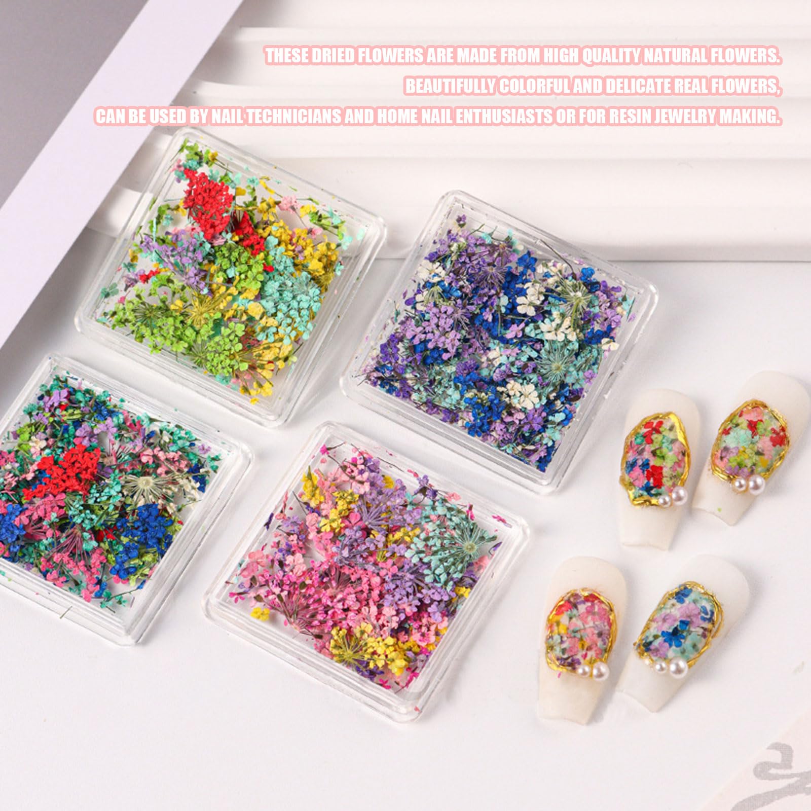 Dry Flowers Nail Art,4 Boxes 3D Nail Art Dried Flower,Colorful Natural Real Dried Flower Nails Decals Supplies for Manicure Design Decoration DIY Craft (Colorful 4 Boxes) - Image 3