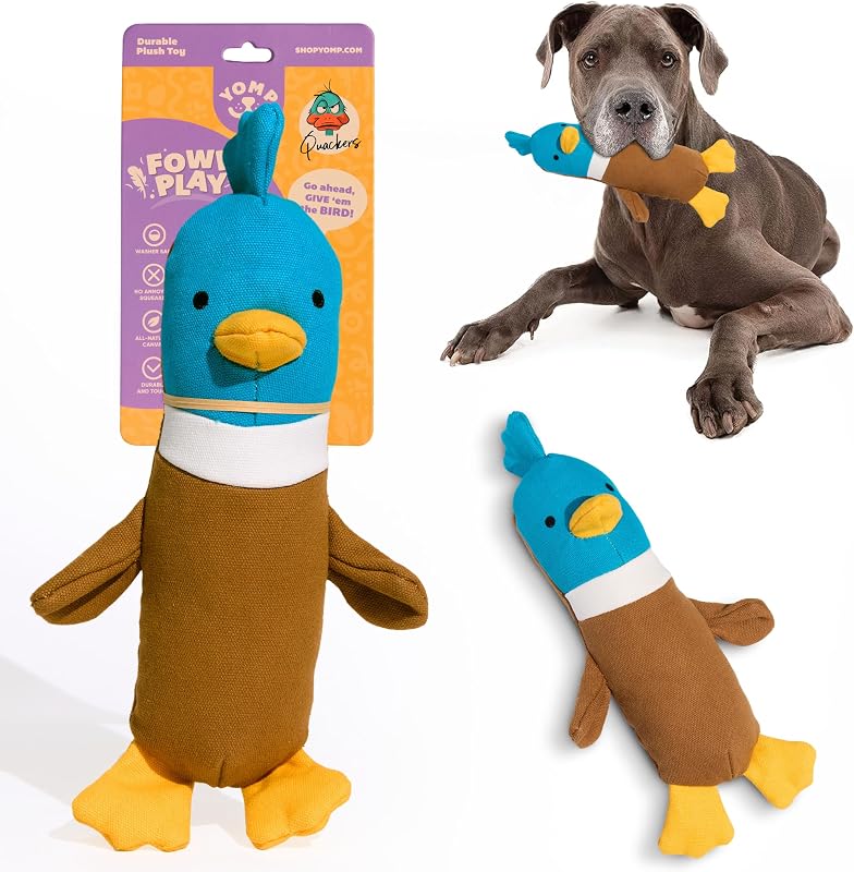 Brinquedo de Pelúcia para Cães Yomp em Formato de Pato com Papel que Faz Barulho e Tela Natural – Quacker
