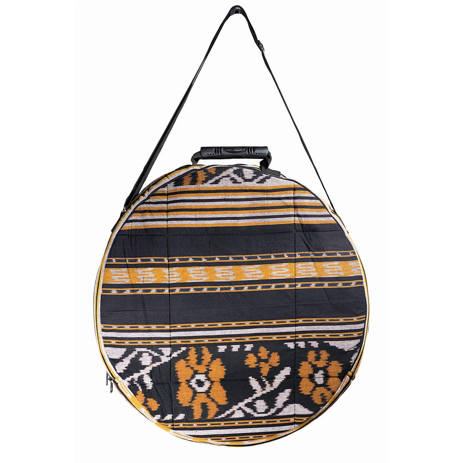 Shamandrum Tasche DUNKLE Farben aus Ikat-Webstoff Ø 60 cm für Schamanentrommel - im MYSEVENDO Set - Rund Ritual Drum Trageriemen Trommeltasche