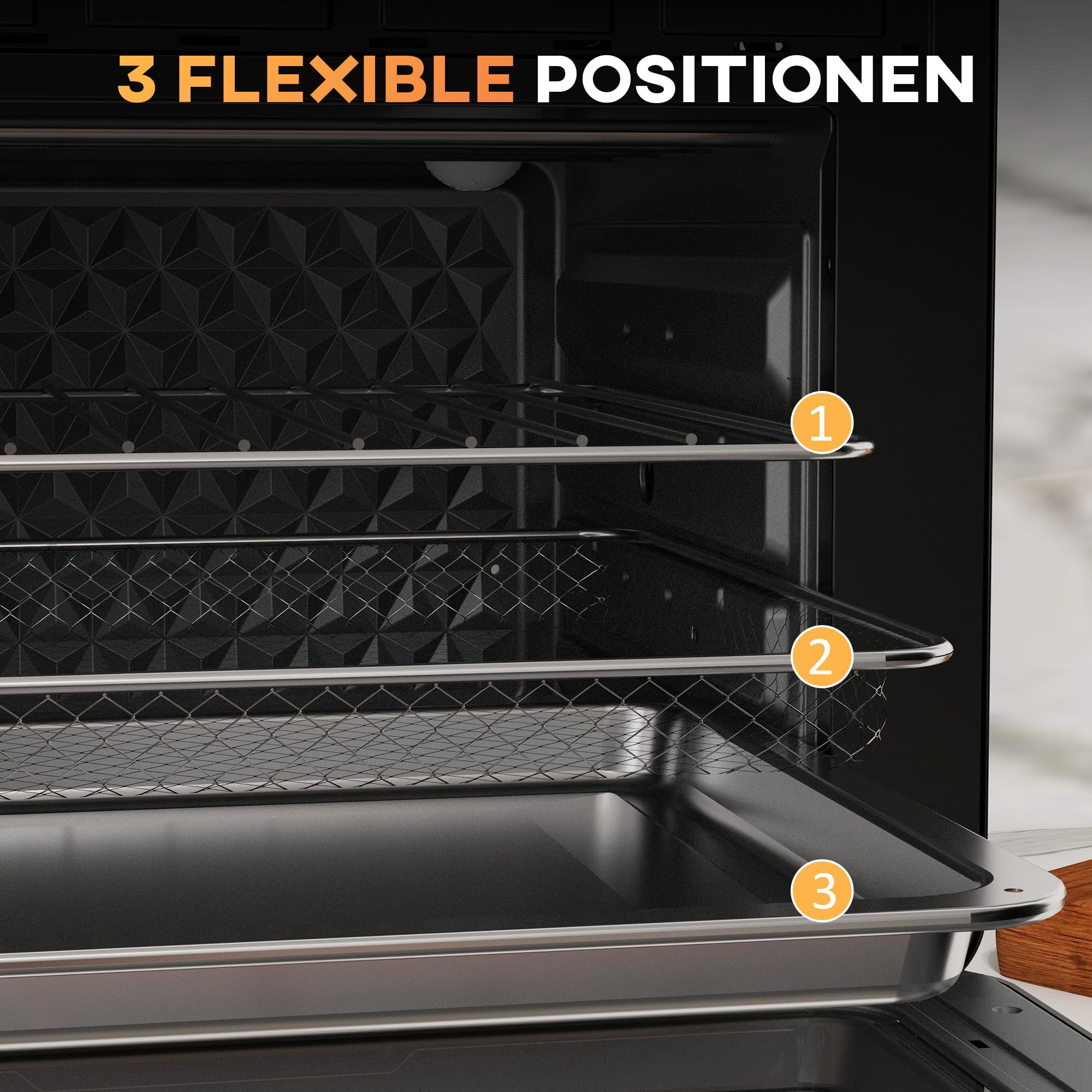 HOMCOM Minibackofen mit Umluft 20L Mini Ofen mit Backblech, Grillrost und Krümelblech, 90 °C-230 °C Heißluftfritteuse mit 5 Modi, Frittierkorb, 60 Min. Timer, 1400W, Metall